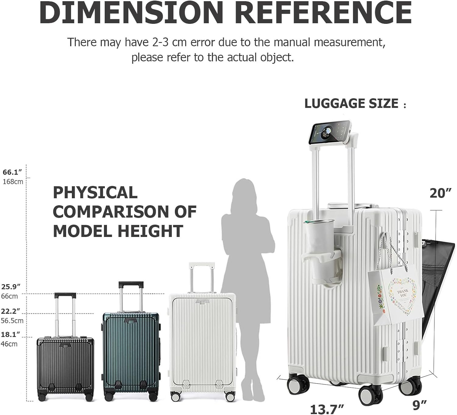 feilario 20in Aluminium Frame Hardside Spinner Wheel Luggage, Built-In TSA lock Carry on Suitcase, with Cup Holder & USB Port & Phone Holder - Image 4