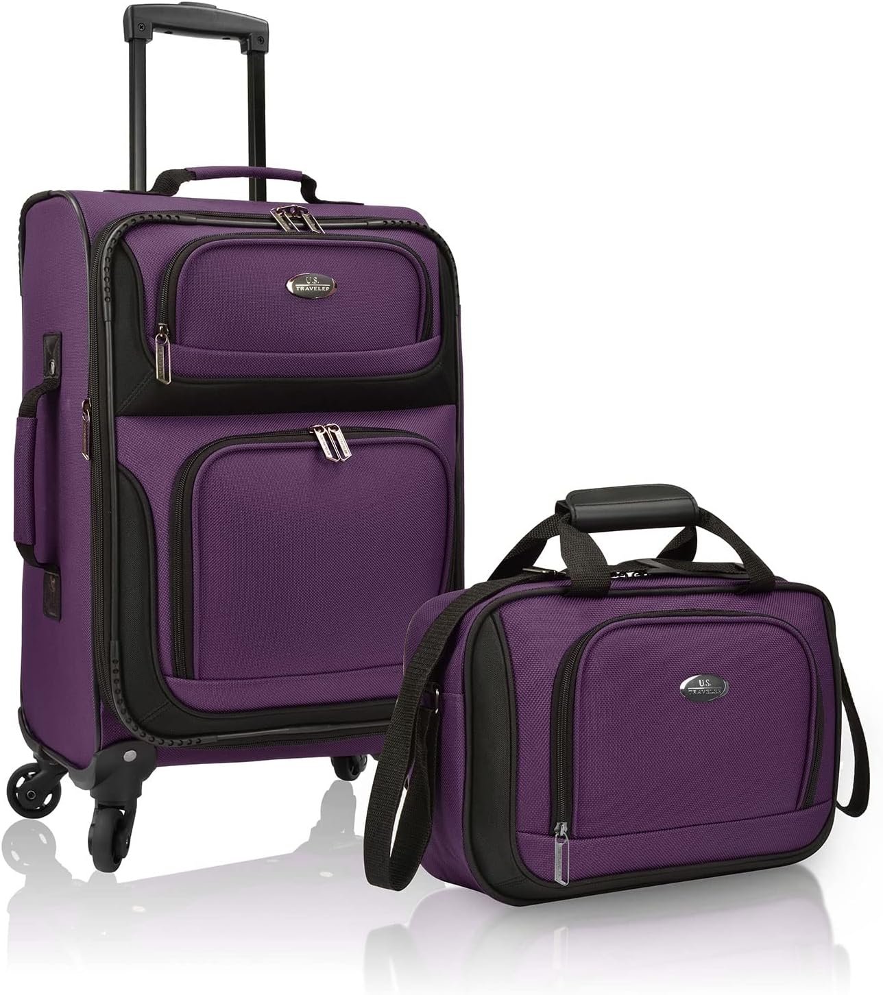 U.S. Traveler Rugged Fabric Expandable Carry-on Luggage Set, Purple, 4 Wheel - Image 2