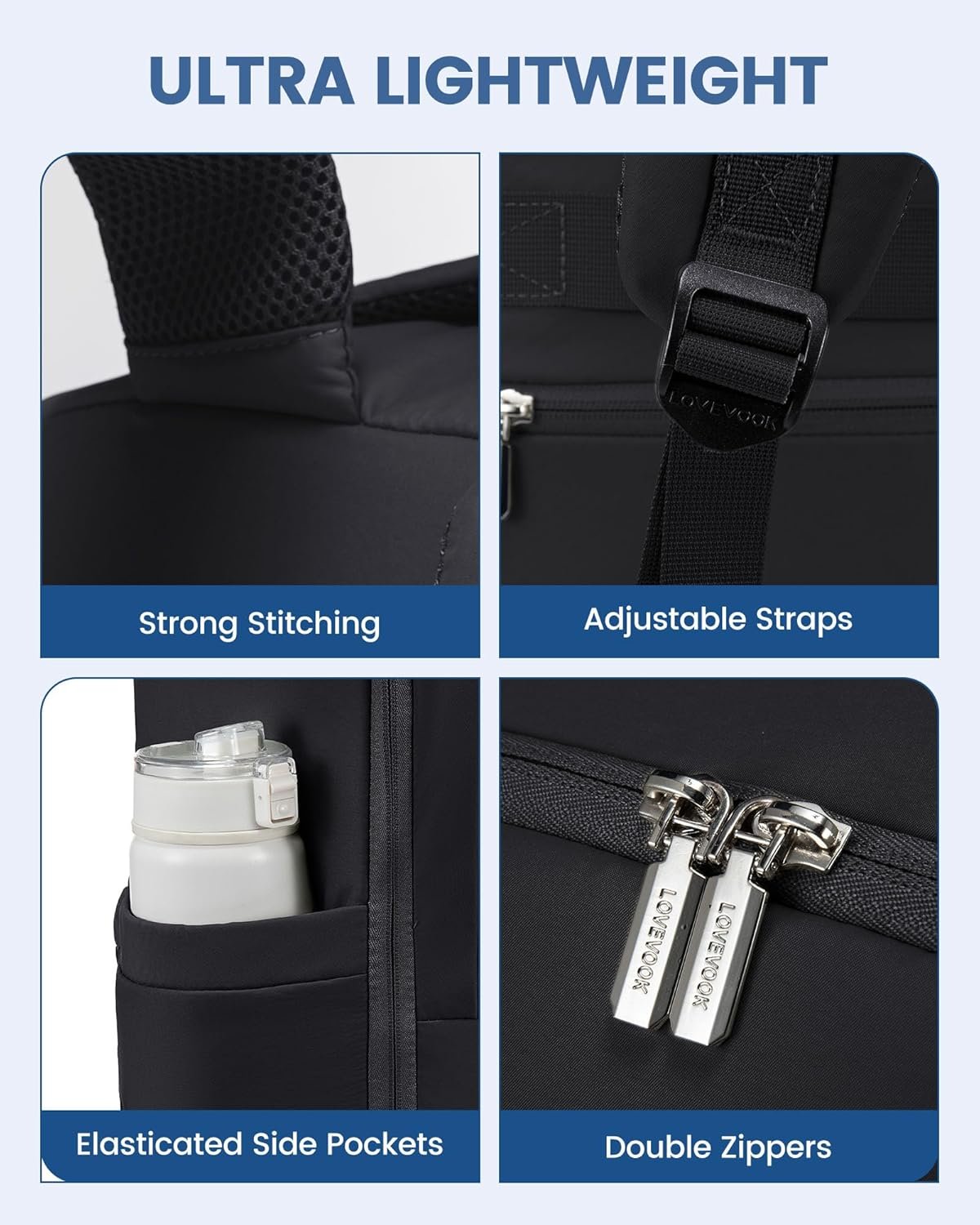 LOVEVOOK Travel Backpack for Women Men, 40L Lightweight Puffy Flight Approved Carry On Backpack Fits 17'' Laptop, TSA Personal Item Travel Bag, Waterproof Weekender Trip Work Luggage Daypack, Black - Image 9