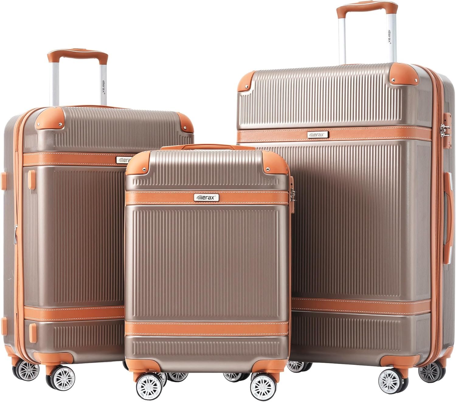 Merax Hardside Rugged Travel Suitcase Luggage with 8 Spinner Wheels, Collision-Protection Angle, 3-Piece Set, TSA Lock, Expandable, Carry-On Luggage (20/24/28,Coppery) - Image 2