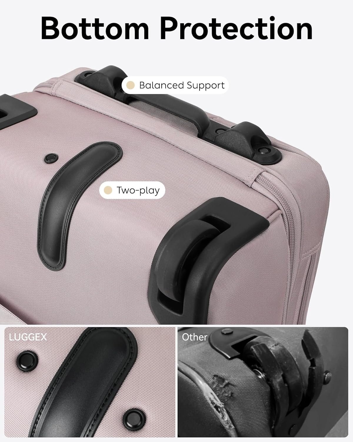 LUGGEX Underseat Carry On Luggage with Wheels, Stylish Lightweight Under Seat Luggage, Soft Sided Personal Item Suitcase for Short Trip (Grey Pink, 16 Inch) - Image 9