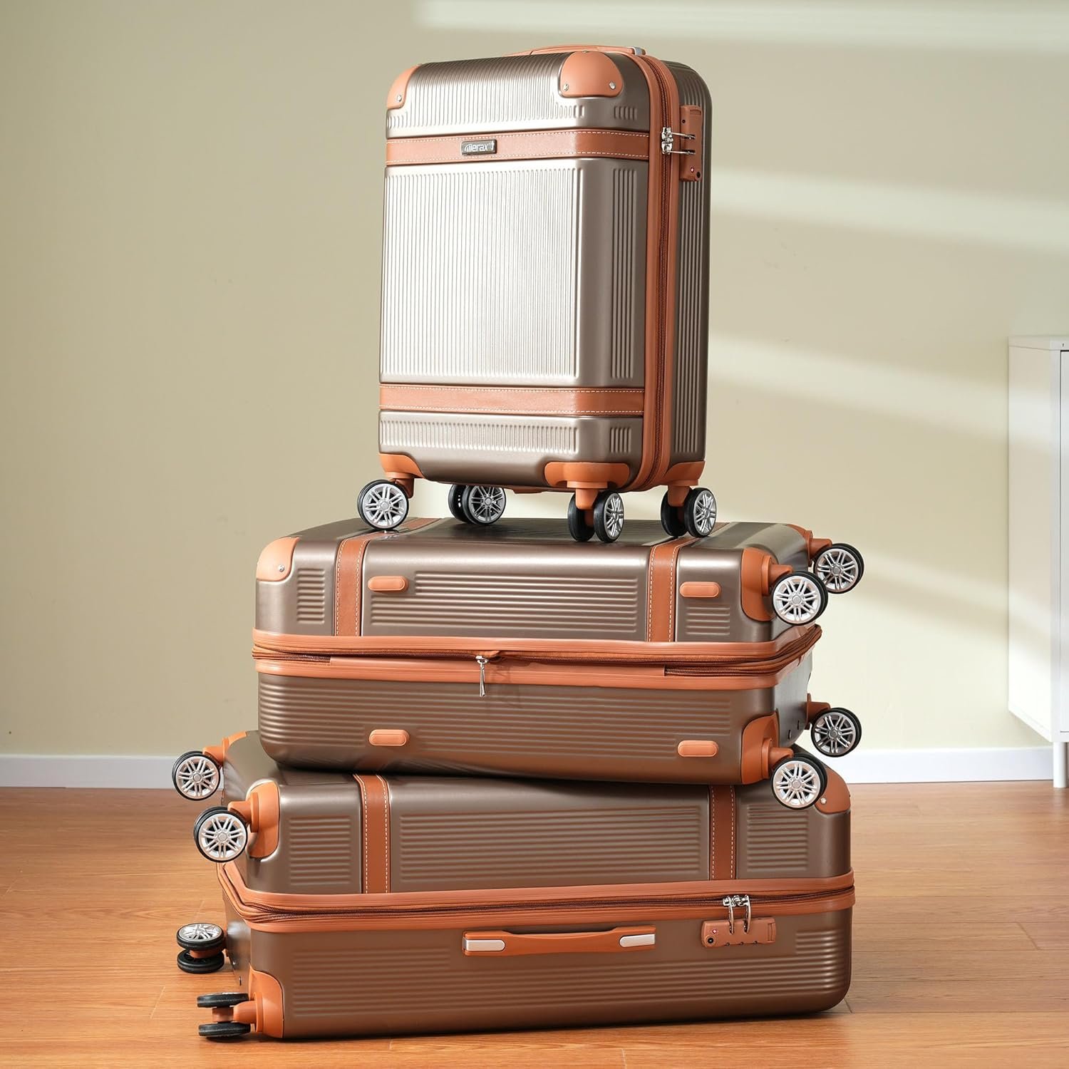 Merax Hardside Rugged Travel Suitcase Luggage with 8 Spinner Wheels, Collision-Protection Angle, 3-Piece Set, TSA Lock, Expandable, Carry-On Luggage (20/24/28,Coppery) - Image 3
