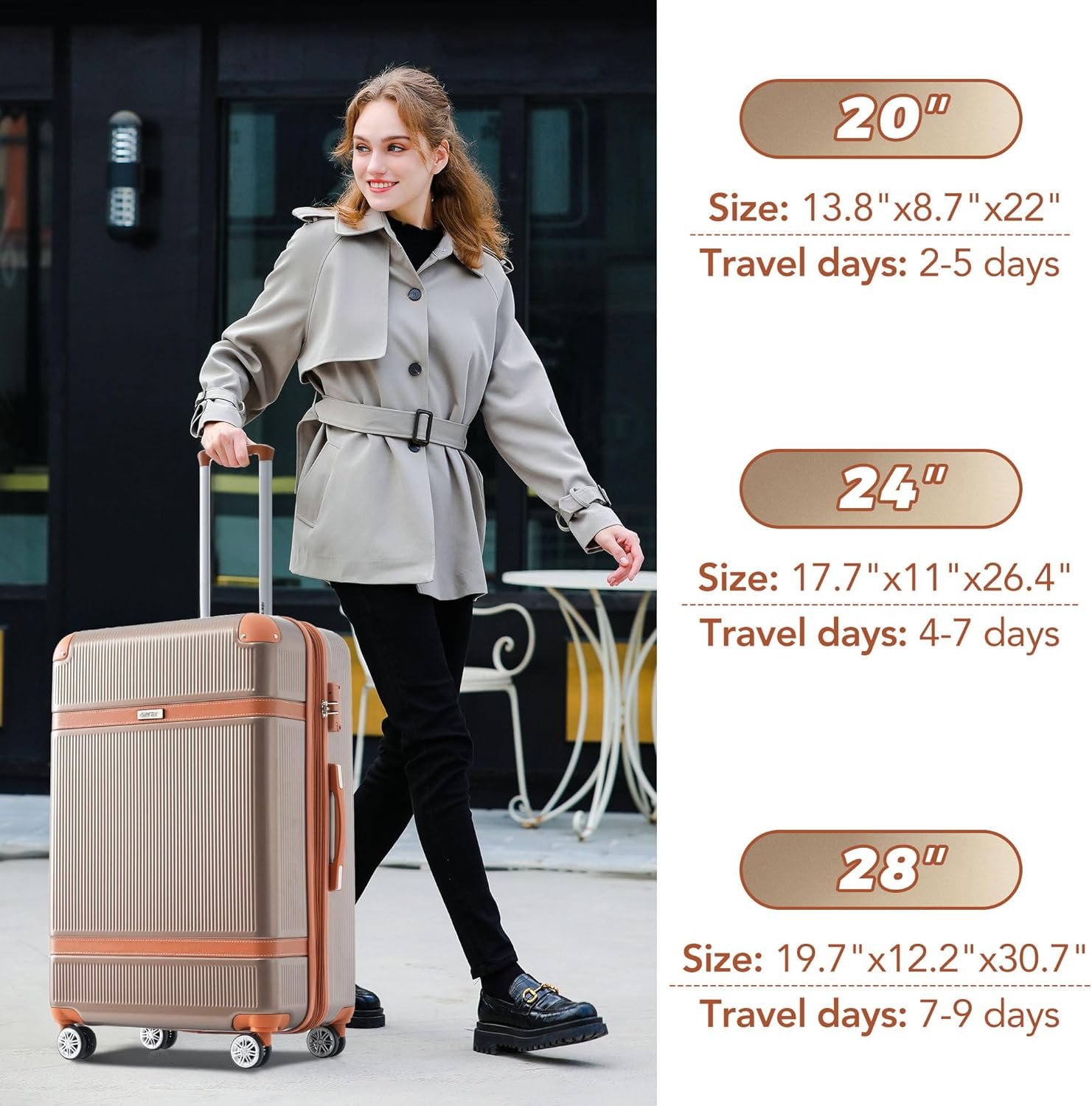 Merax Hardside Rugged Travel Suitcase Luggage with 8 Spinner Wheels, Collision-Protection Angle, 3-Piece Set, TSA Lock, Expandable, Carry-On Luggage (20/24/28,Coppery) - Image 8