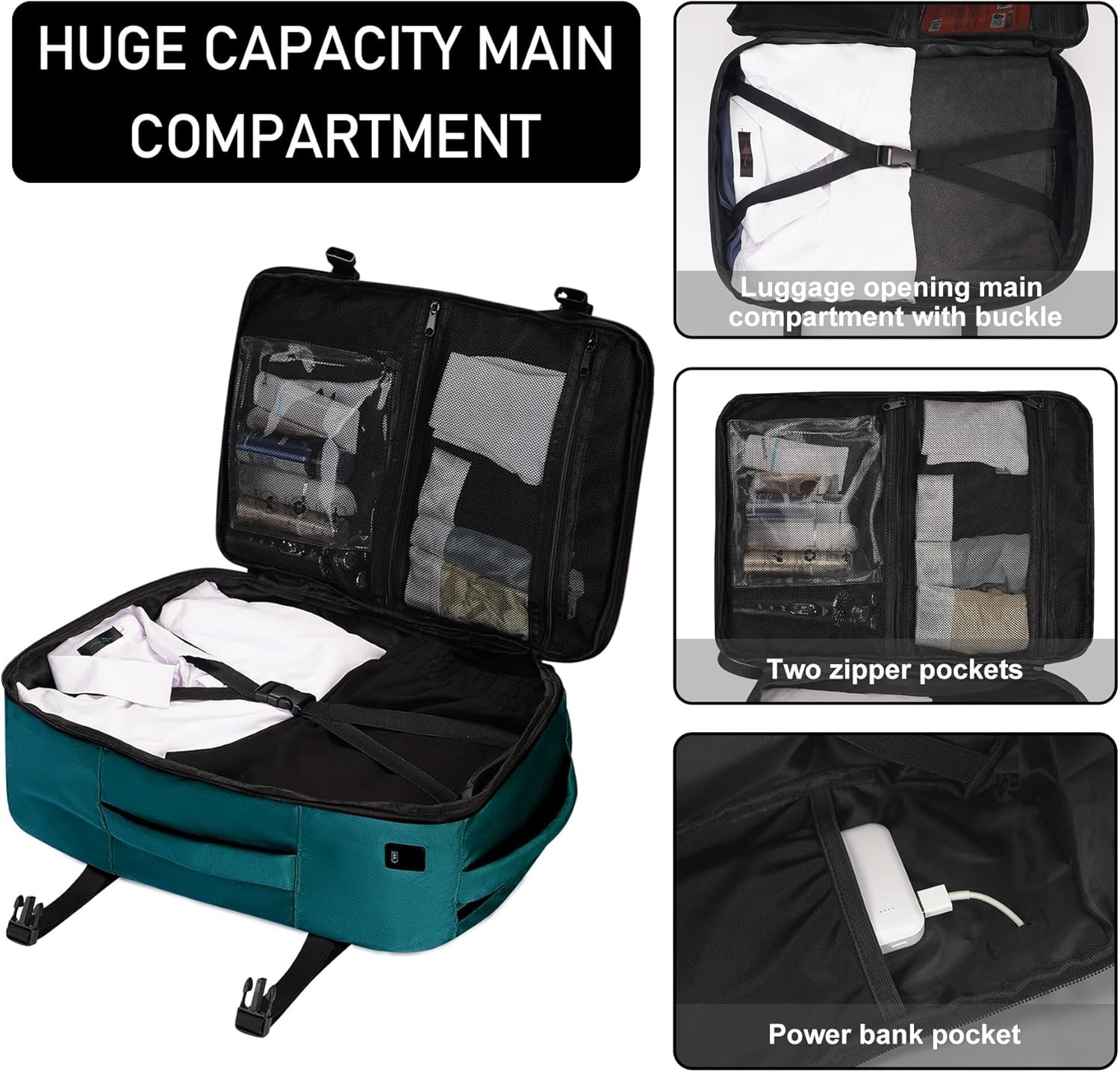 ECOHUB Travel Backpack 18x14x8 Spirit Airlines Personal Item Bag Carry On Backpack 13 Pockets Large Work Casual Daypack for men Airline Approved Waterproof Gym Backpack with Charging Port, Blue Green - Image 5