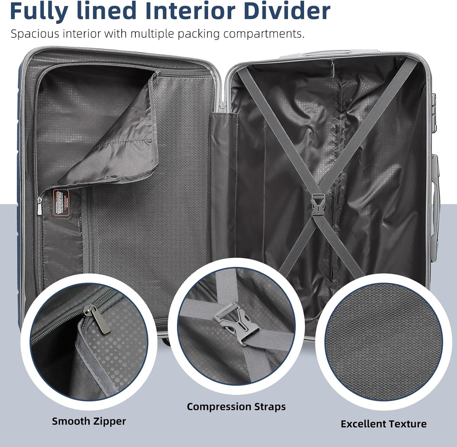 LARVENDER 3-Piece Carry On Luggage for Women,Hard Shell Suitcase 20Inch Carry On Luggage 22x14x9 Airline Approved, Spinner Wheel and TSA Lock(Navy 20Inch/DB/TB) - Image 9