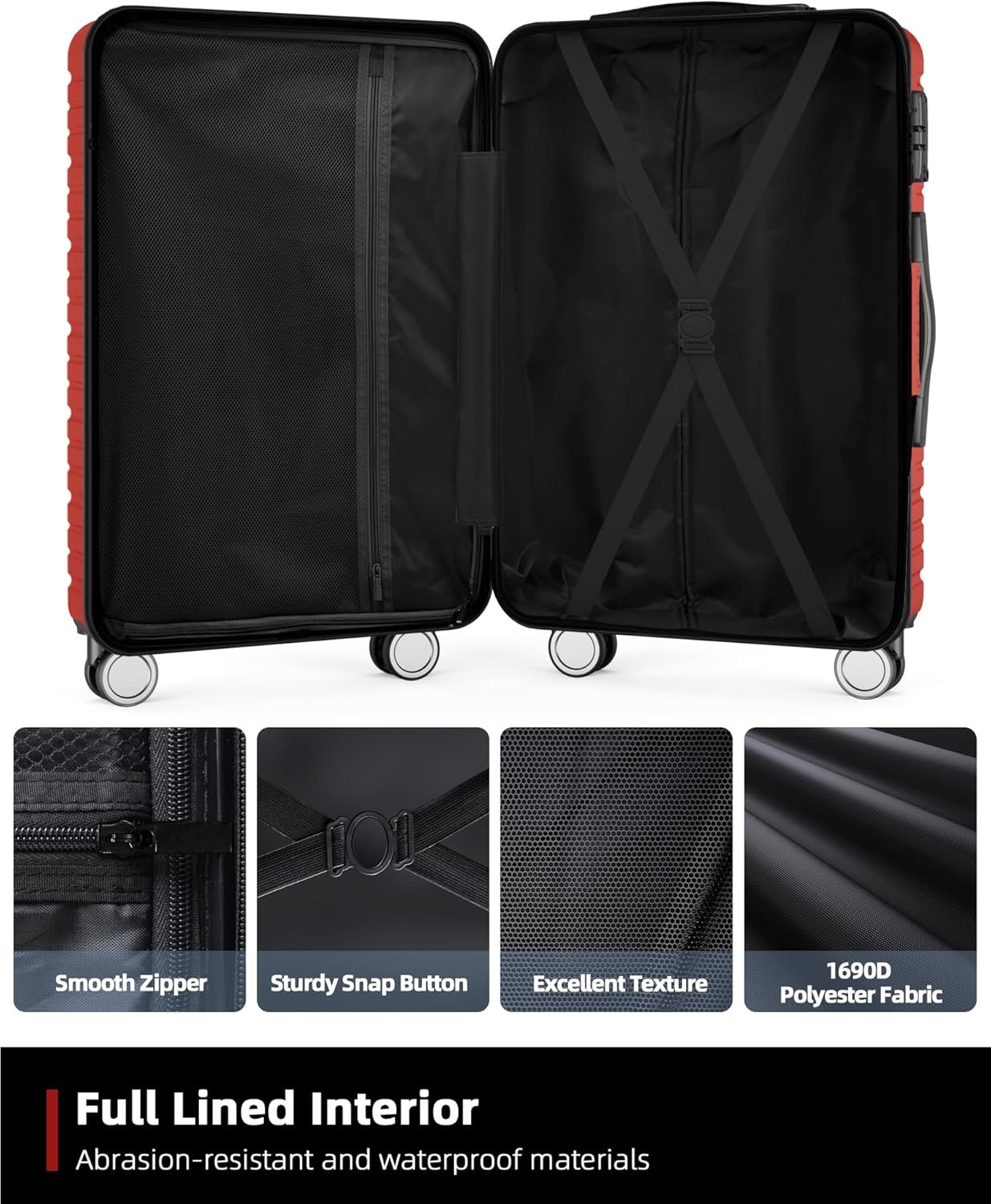 BEOW 3-Piece Expandable Hard-Sided Luggage Set with Spinner Wheels, TSA Lock, Lightweight Suitcase for Women, 20/24/28 Inch, Red – Durable & Stylish Travel Luggage - Image 7