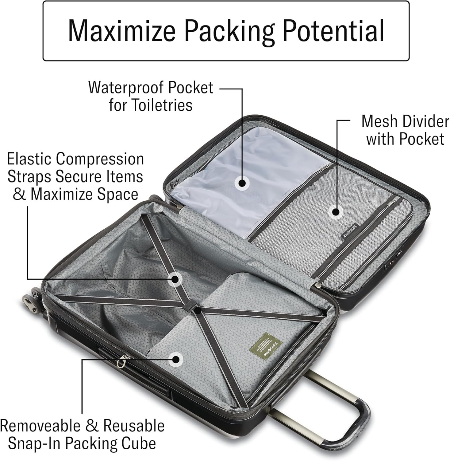 Samsonite Octiv Lightweight Hardshell 22-Inch Carry-On Luggage- Durable & Impact Resistant, 360° Aero Trac Spinner Wheels, Adjustable Telescopic Handle, Expandable Suitcase, TSA Approved Lock - Silver - Image 3