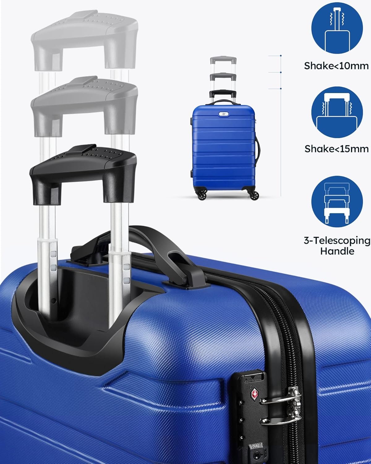 Suitour Luggage 3 Piece Sets Hard Shell Luggage Set with Spinner Wheels, TSA Lock, 20 24 28 inch Travel Suitcase Sets, Bright Blue - Image 7
