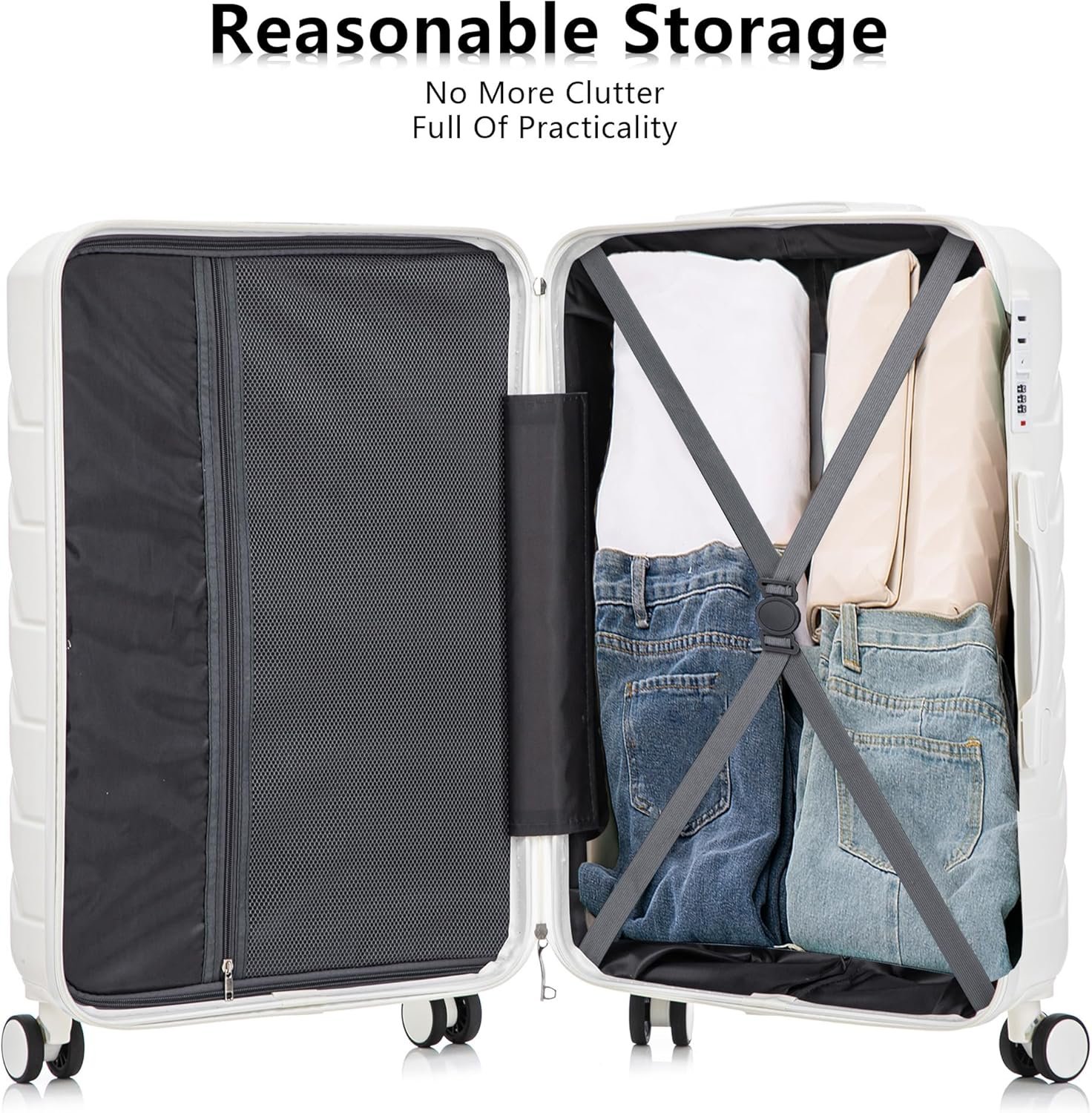 Merax Luggage Sets, ABS Hardside Suitcase Spinner Wheel Combination Lock Lightweight, Milky White, 20/24/28 Inch - Image 5