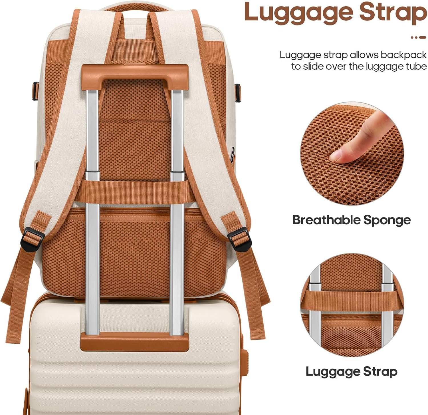 Luggage Sets 3 Piece, Carry On Luggage 20 Inch With Spinner Wheels,PC Hardside Suitcase Set with TSA Lock,Durable Carry On Suitcase With Travel Backpack for Men (Beige, 3 piece set (20inch)) - Image 7