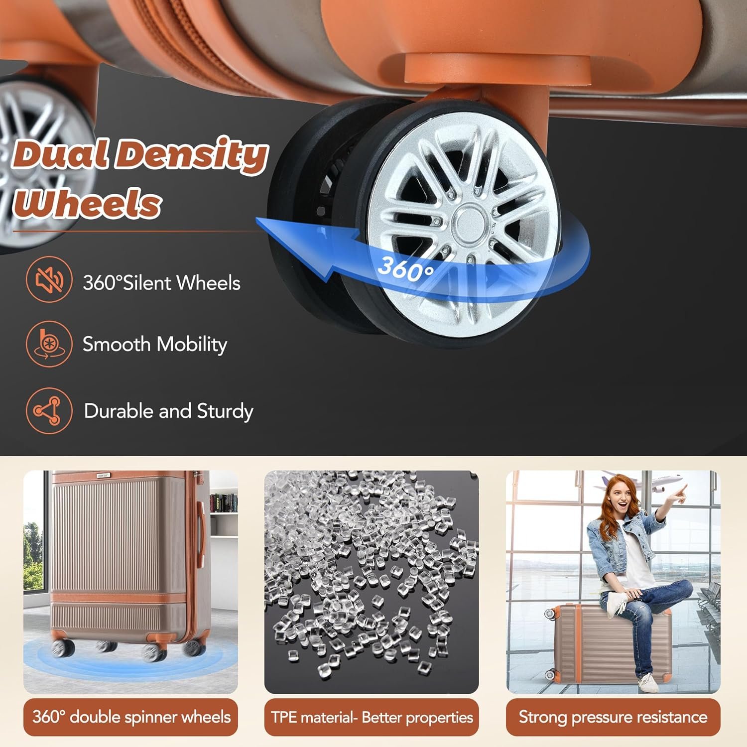 Merax Hardside Rugged Travel Suitcase Luggage with 8 Spinner Wheels, Collision-Protection Angle, 3-Piece Set, TSA Lock, Expandable, Carry-On Luggage (20/24/28,Coppery) - Image 4