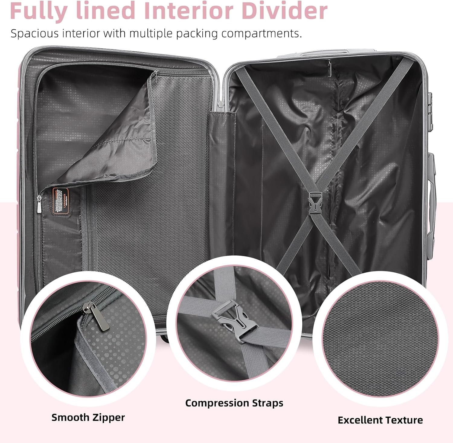 LARVENDER 3-Piece Carry On Luggage for Women,Hard Shell Suitcase 20Inch Carry On Luggage 22x14x9 Airline Approved, Spinner Wheel and TSA Lock(Pink 20Inch/DB/TB) - Image 9