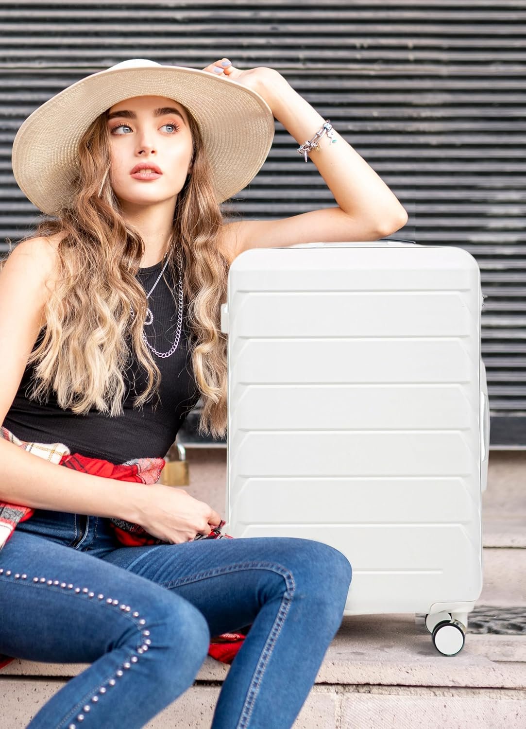 Merax Luggage Sets, ABS Hardside Suitcase Spinner Wheel Combination Lock Lightweight, Milky White, 20/24/28 Inch - Image 8