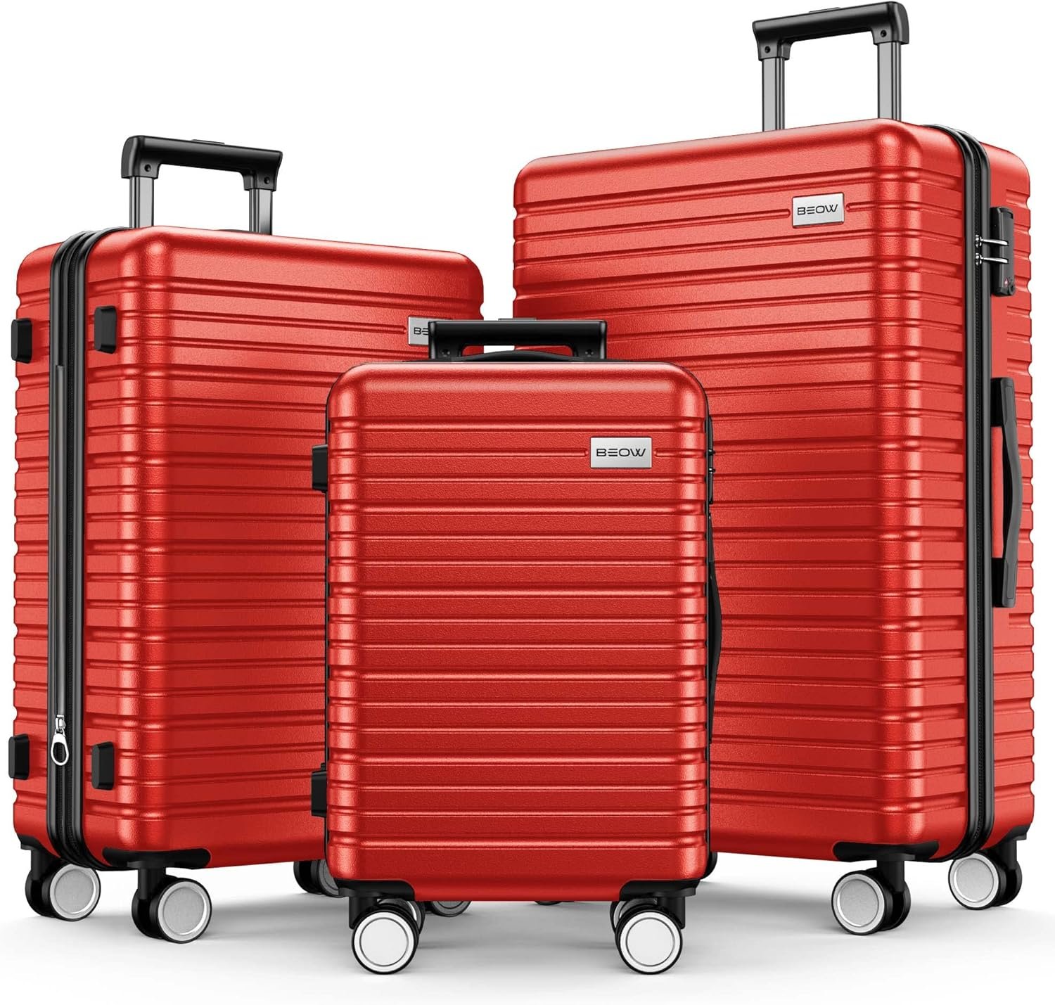 BEOW 3-Piece Expandable Hard-Sided Luggage Set with Spinner Wheels, TSA Lock, Lightweight Suitcase for Women, 20/24/28 Inch, Red – Durable & Stylish Travel Luggage - Image 2