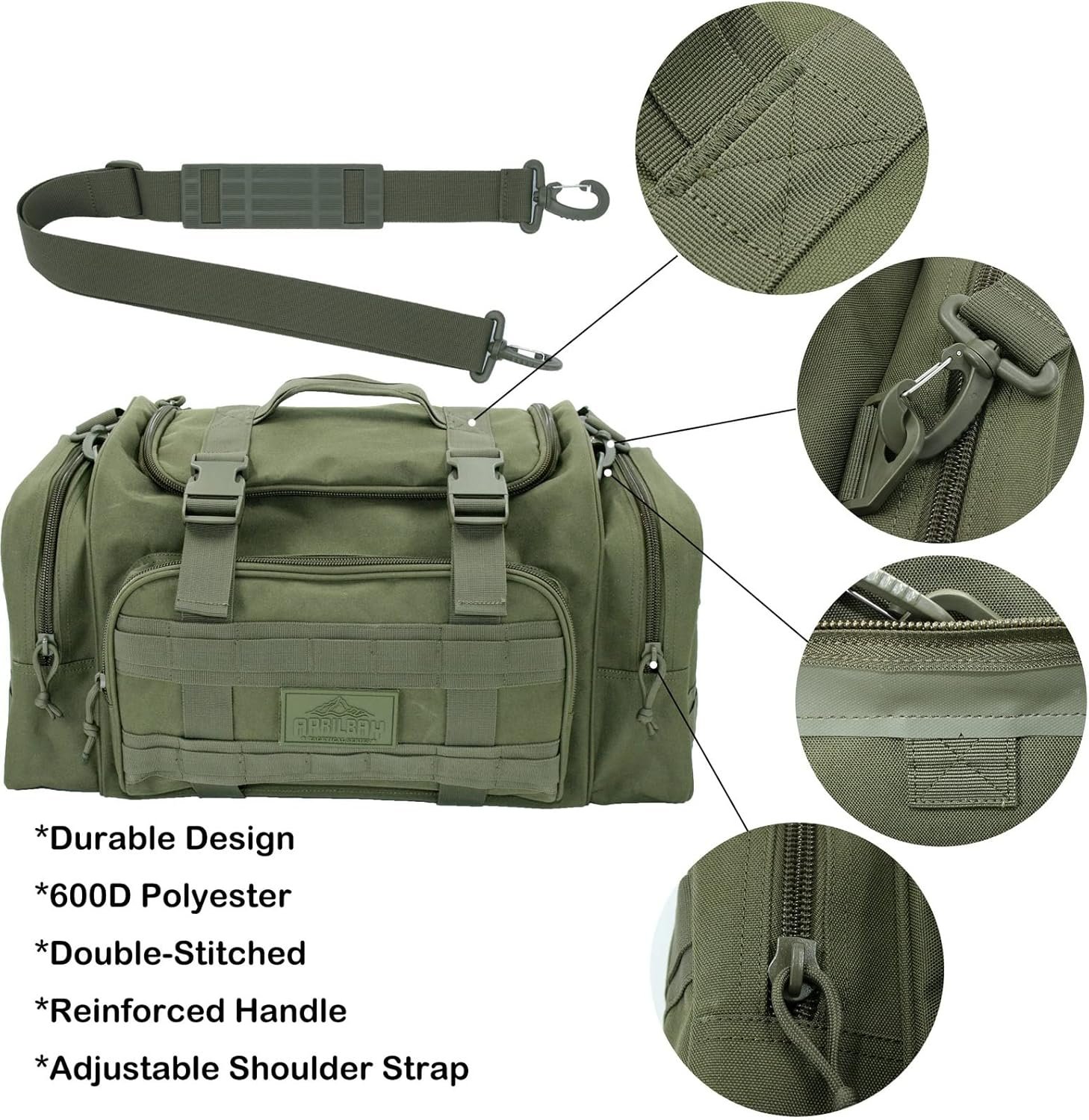 Duffel Bag – Heavy Duty Tactical Gym Bag for Men, Splashwater-Proof Weekender Travel Bag for Basketball, Football, Soccer, Hiking, and Hunting (Dark Green) - Image 6