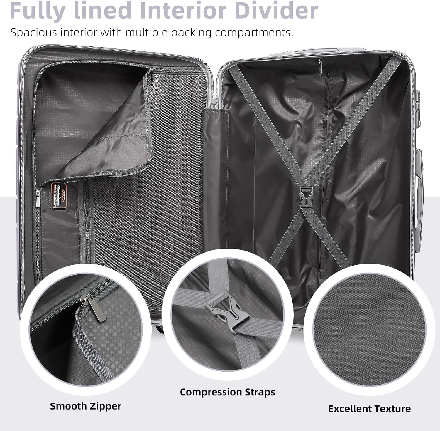 LARVENDER 3-Piece Carry On Luggage for Women,Hard Shell Suitcase 20Inch Carry On Luggage 22x14x9 Airline Approved, Spinner Wheel and TSA Lock(Lavender 20Inch/DB/TB) - Image 9