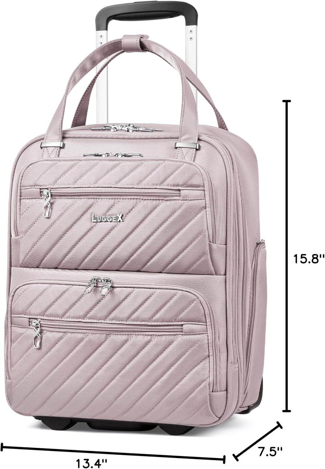 LUGGEX Underseat Carry On Luggage with Wheels, Stylish Lightweight Under Seat Luggage, Soft Sided Personal Item Suitcase for Short Trip (Grey Pink, 16 Inch) - Image 11