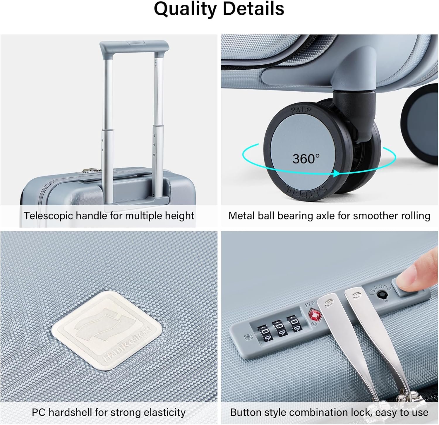 Hanke 24 Inch Expandable Checked Luggage Hard Shell Suitcases with Wheels Top Opening TSA Luggage Rolling Large Suitcases for Travel Luggage(Grey) - Image 8