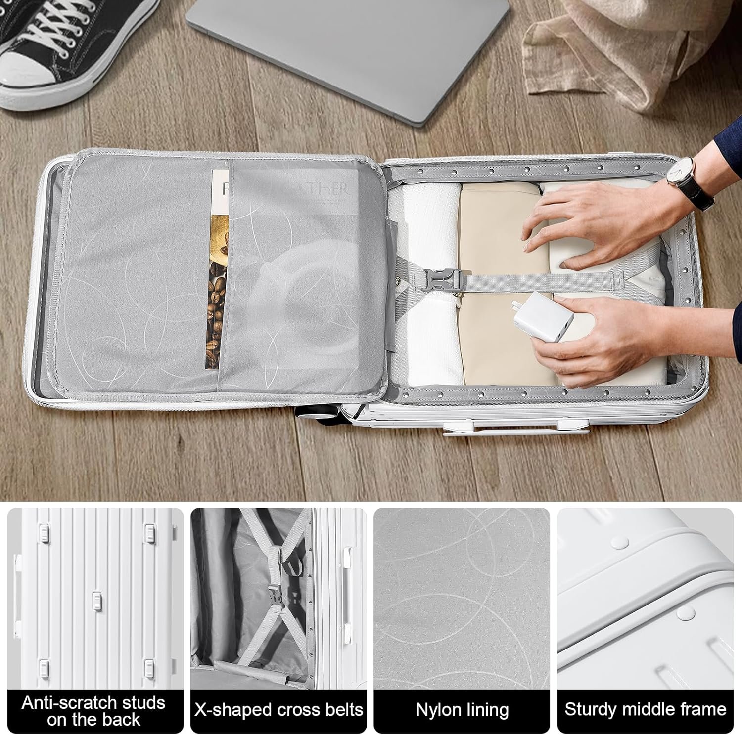 Joyway Hardshell Carry on Luggage Airline Approved with Front Pocket, Lightweight Hardside 20 Inch Suitcase with Spinner Wheels and TSA Lock (White, Carry on Luggage-20 Inch) - Image 7