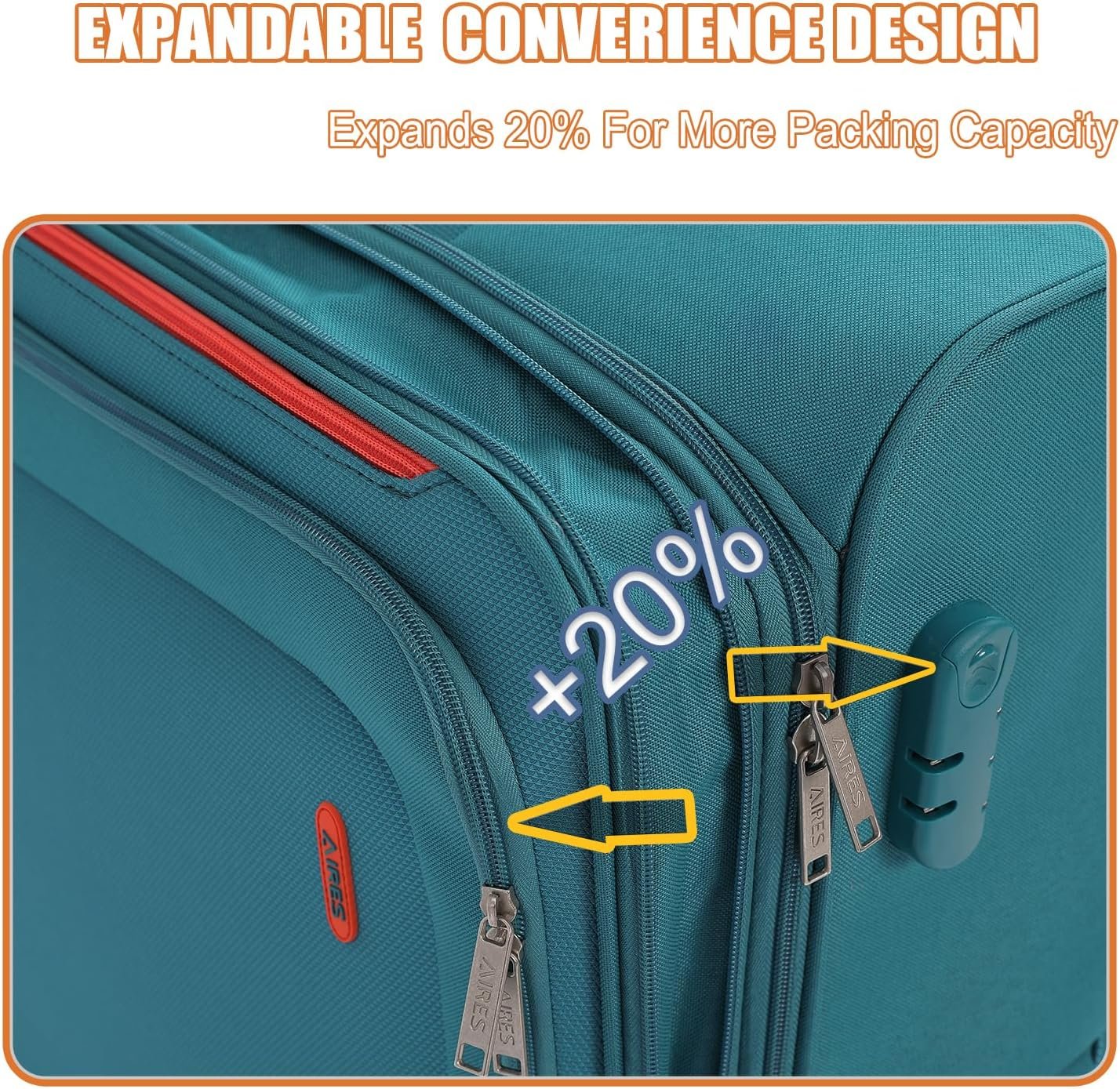 Luggage Sets 3Piece Softside Extra Large Size Expandable Lightweight Durable Suitcase Sets Double Spinner Wheels Combination Lock Blue Luggage For Overseas Journey(21in/25in/29in)(Teal) - Image 9