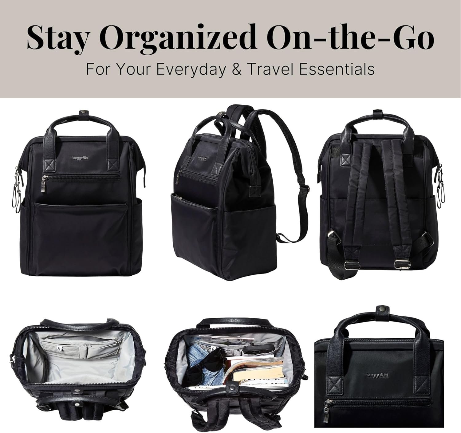 Baggallini Soho Backpack - Travel Laptop Backpack for Women - Lightweight Water-Resistant Luggage Bag, Black - Image 7