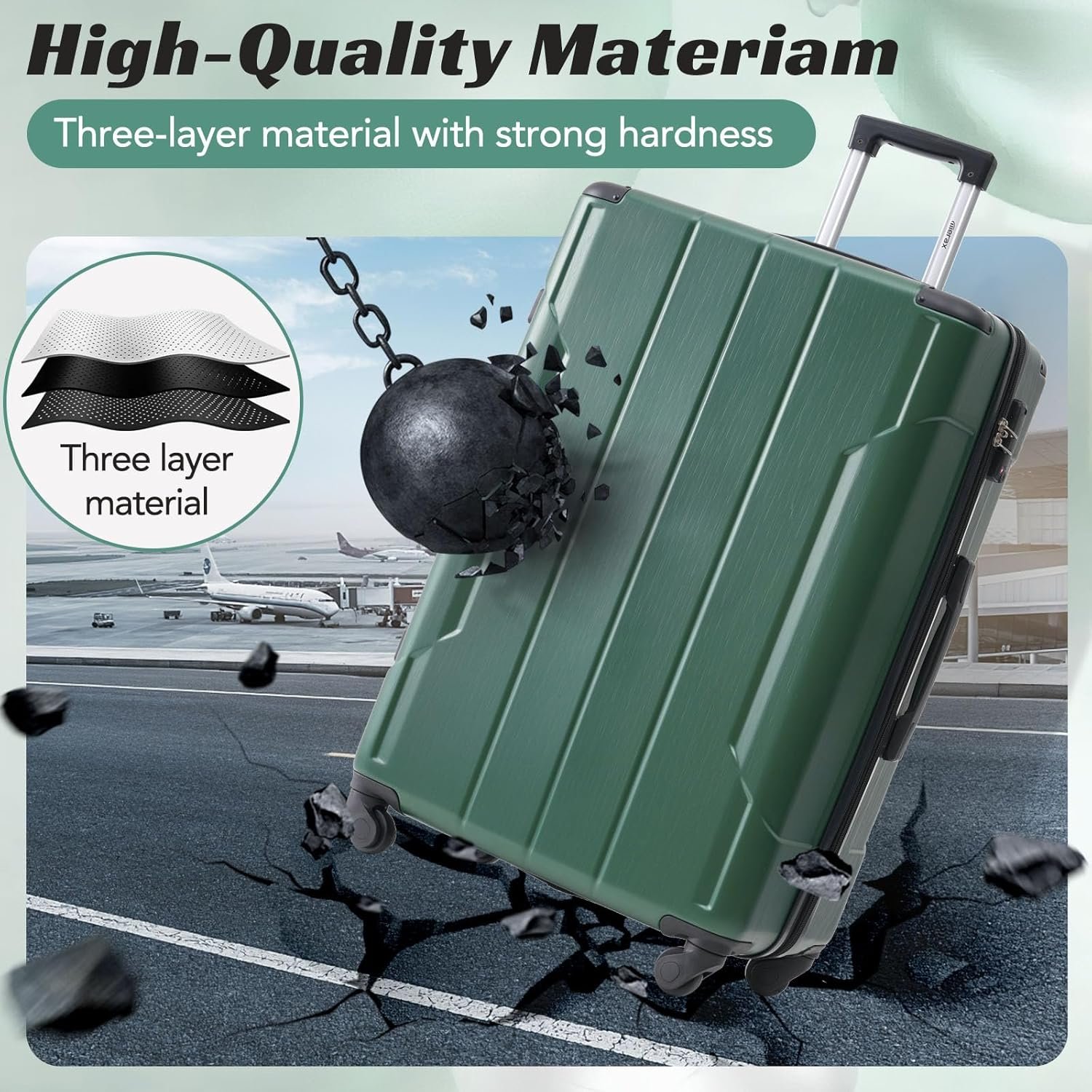 Merax Luggage Expandable Lightweight Spinner Suitcase with Corner Guards (Green1), 3-Piece Set (20/24/28) - Image 7