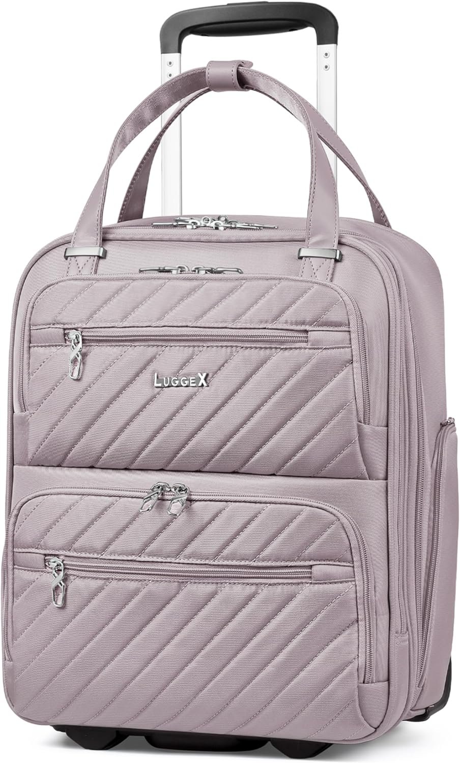 LUGGEX Underseat Carry On Luggage with Wheels, Stylish Lightweight Under Seat Luggage, Soft Sided Personal Item Suitcase for Short Trip (Grey Pink, 16 Inch) - Image 2