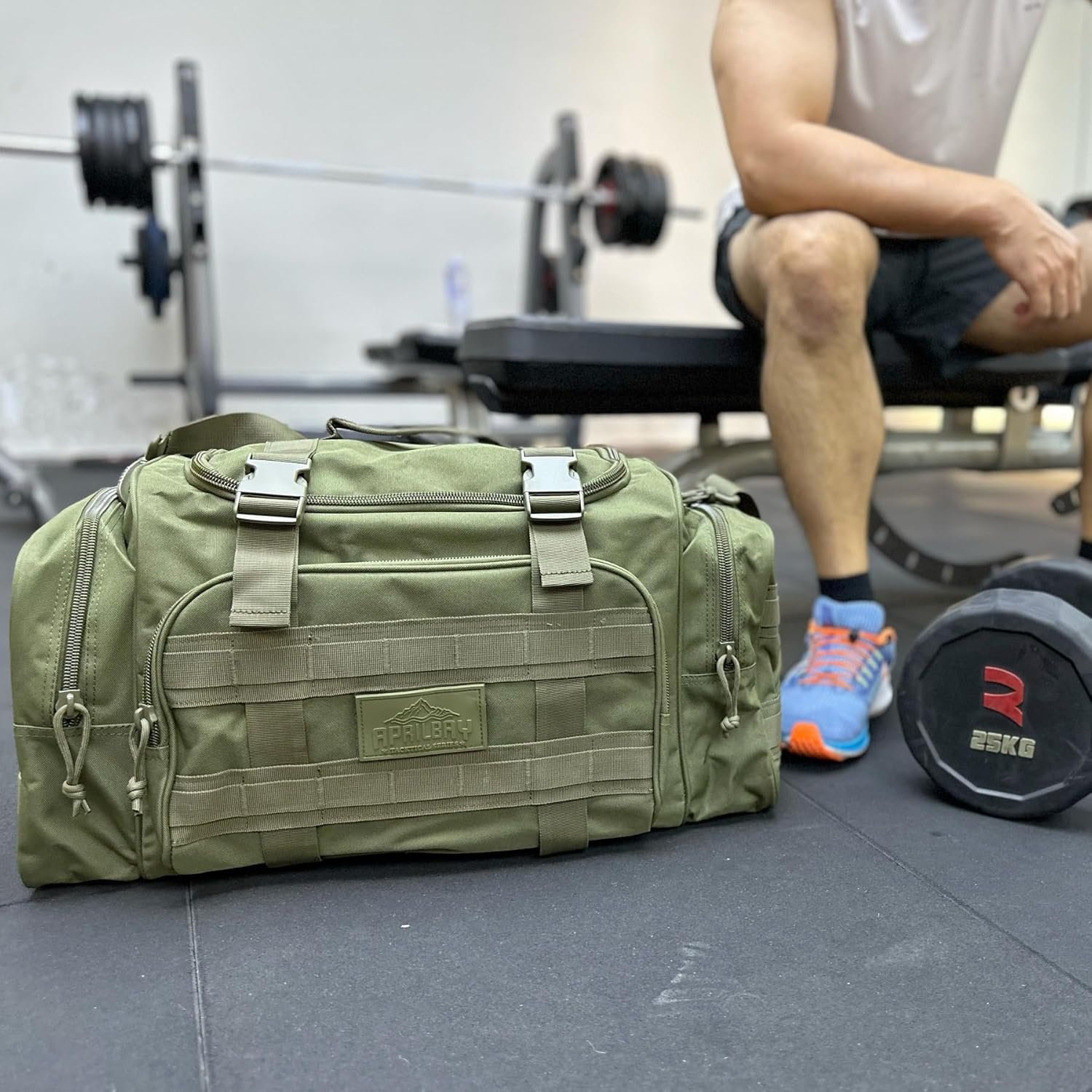 Duffel Bag – Heavy Duty Tactical Gym Bag for Men, Splashwater-Proof Weekender Travel Bag for Basketball, Football, Soccer, Hiking, and Hunting (Dark Green) - Image 8