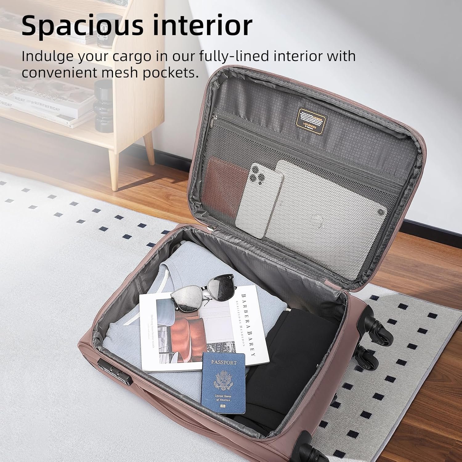 LARVENDER Softside Carry On Luggage 3 Piece, Expandable Carry On Luggage 22x14x9 Airline Approved 20-inch Carry on Suitcase with Spinner Wheels for Men Women, TSA Lock, Pink (20/BP/TB) - Image 7