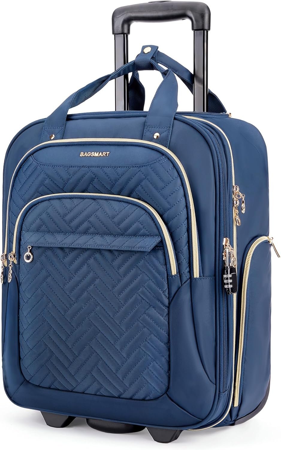 BAGSMART Underseat Carry On Luggage Airline approved,16-inch Underseater Softside Travel Suitcase with Wheels Lightweight Overnight Rolling Carry-on Luggage for Women Men Weekender,Dark Blue - Image 2