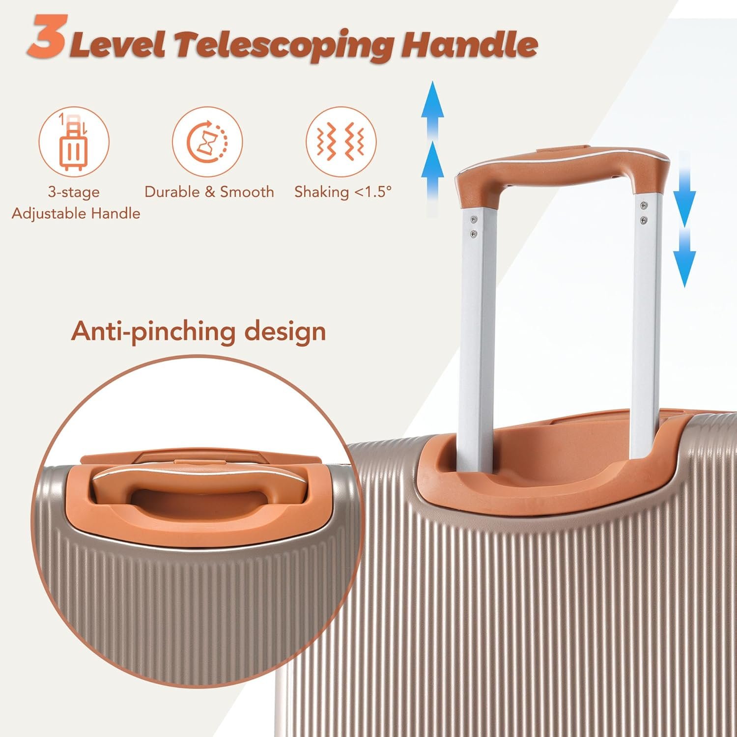 Merax Hardside Rugged Travel Suitcase Luggage with 8 Spinner Wheels, Collision-Protection Angle, 3-Piece Set, TSA Lock, Expandable, Carry-On Luggage (20/24/28,Coppery) - Image 7