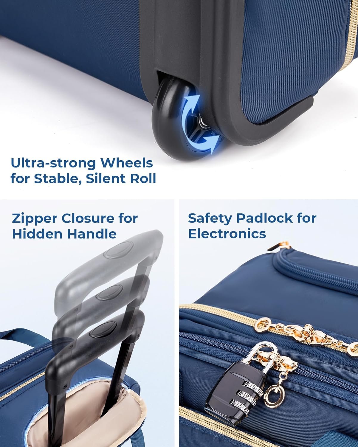 BAGSMART Underseat Carry On Luggage Airline approved,16-inch Underseater Softside Travel Suitcase with Wheels Lightweight Overnight Rolling Carry-on Luggage for Women Men Weekender,Dark Blue - Image 4