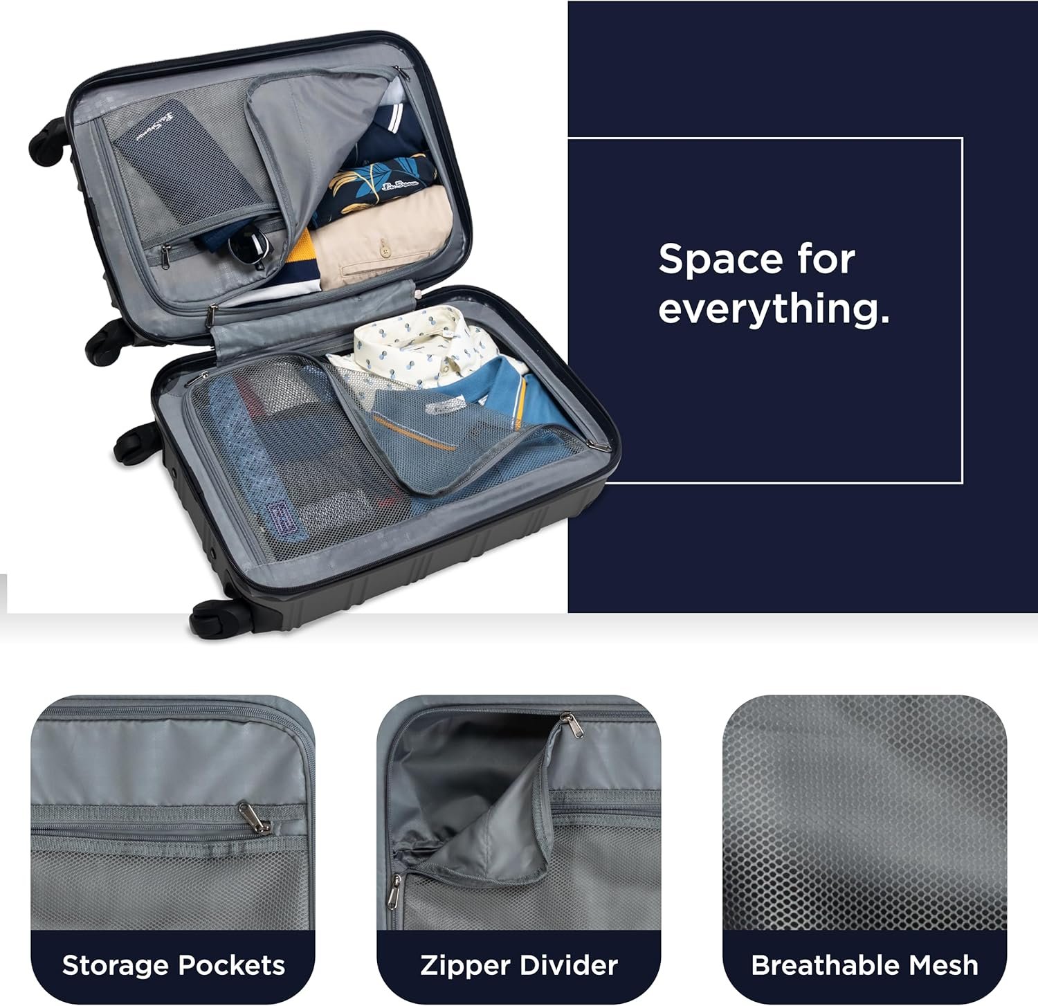 Ben Sherman Nottingham Lightweight Hardside 4-Wheel Spinner Travel Luggage, Charcoal, 20-Inch Carry On - Image 4