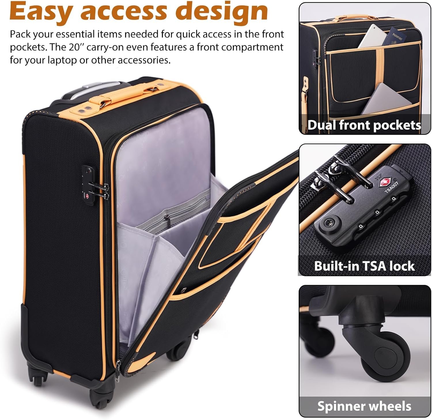 Coolife Luggage 4 Piece Set Suitcase Expandable TSA lock spinner softshell - Image 3