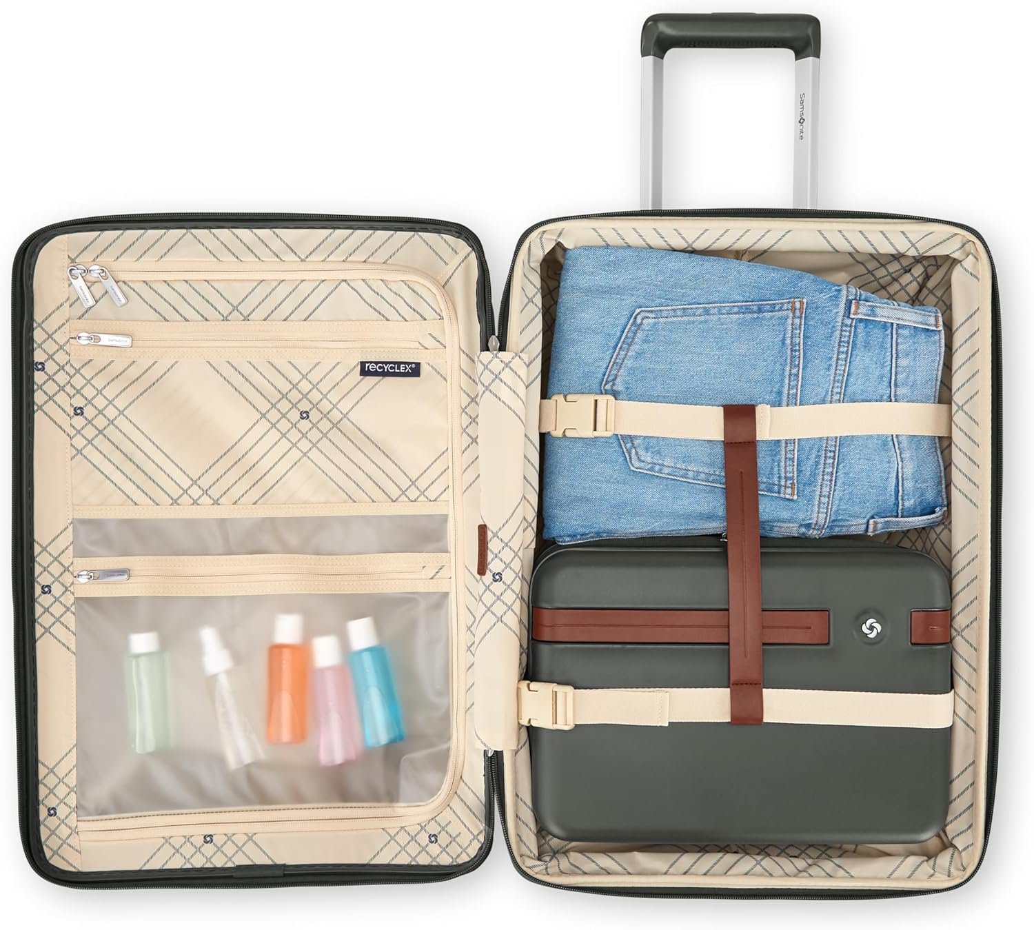 Virtuosa Hardside 21 Inch Carry On Luggage - Airline Approved with 360° Spinner Wheels, RightHeight™ Adjustable Handle - Zippered WetPak™ - TSA Lock - Expandable Light Polycarbonate Shell - Pine Green - Image 6