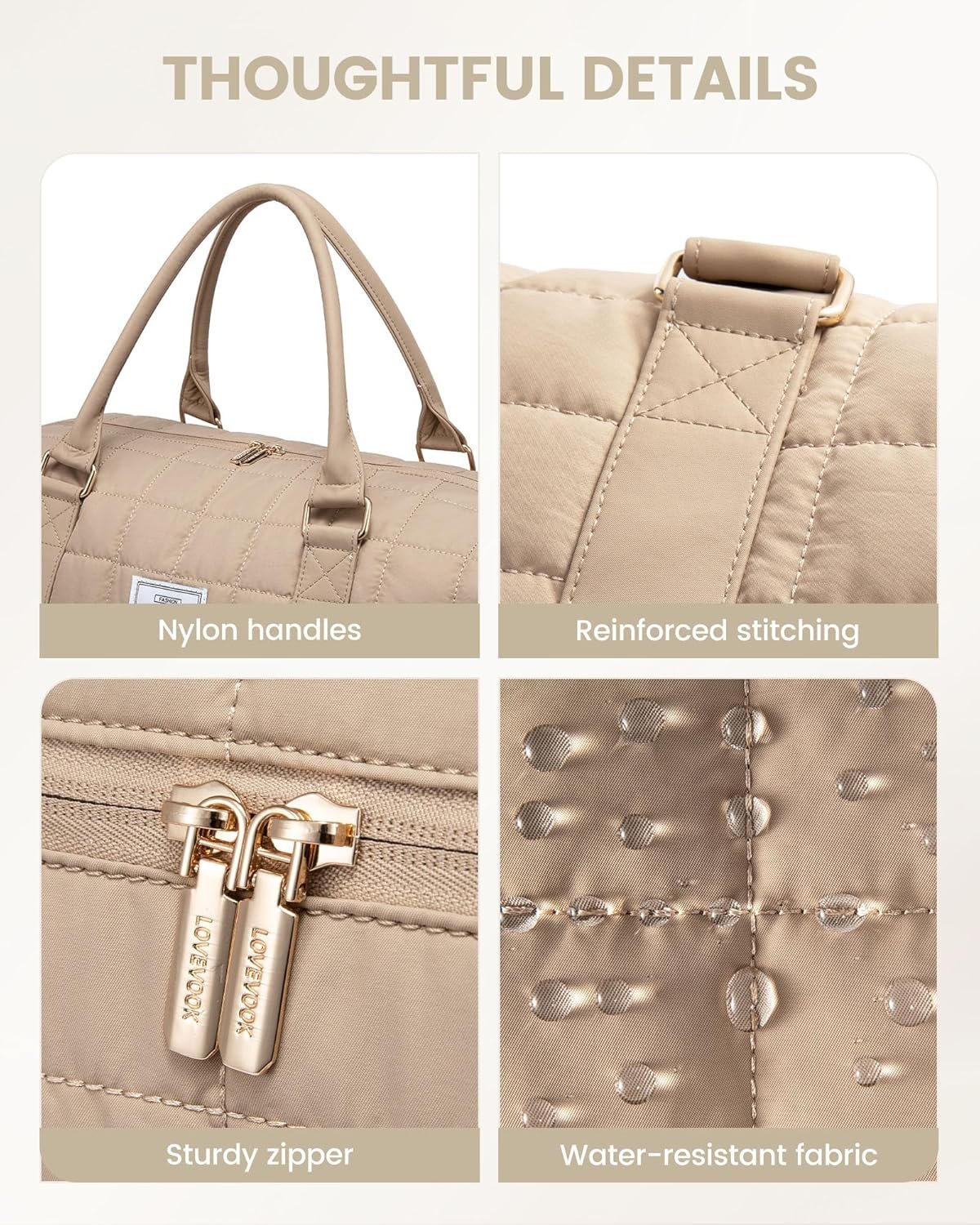 LOVEVOOK Large Duffle Bag for Travel, Puffer Weekend Bags for Women Travel Tote, Carry on Duffel Bag for Airplanes, 18 Inch Personal Item Bag Gym Bag Women, Coffee - Image 7