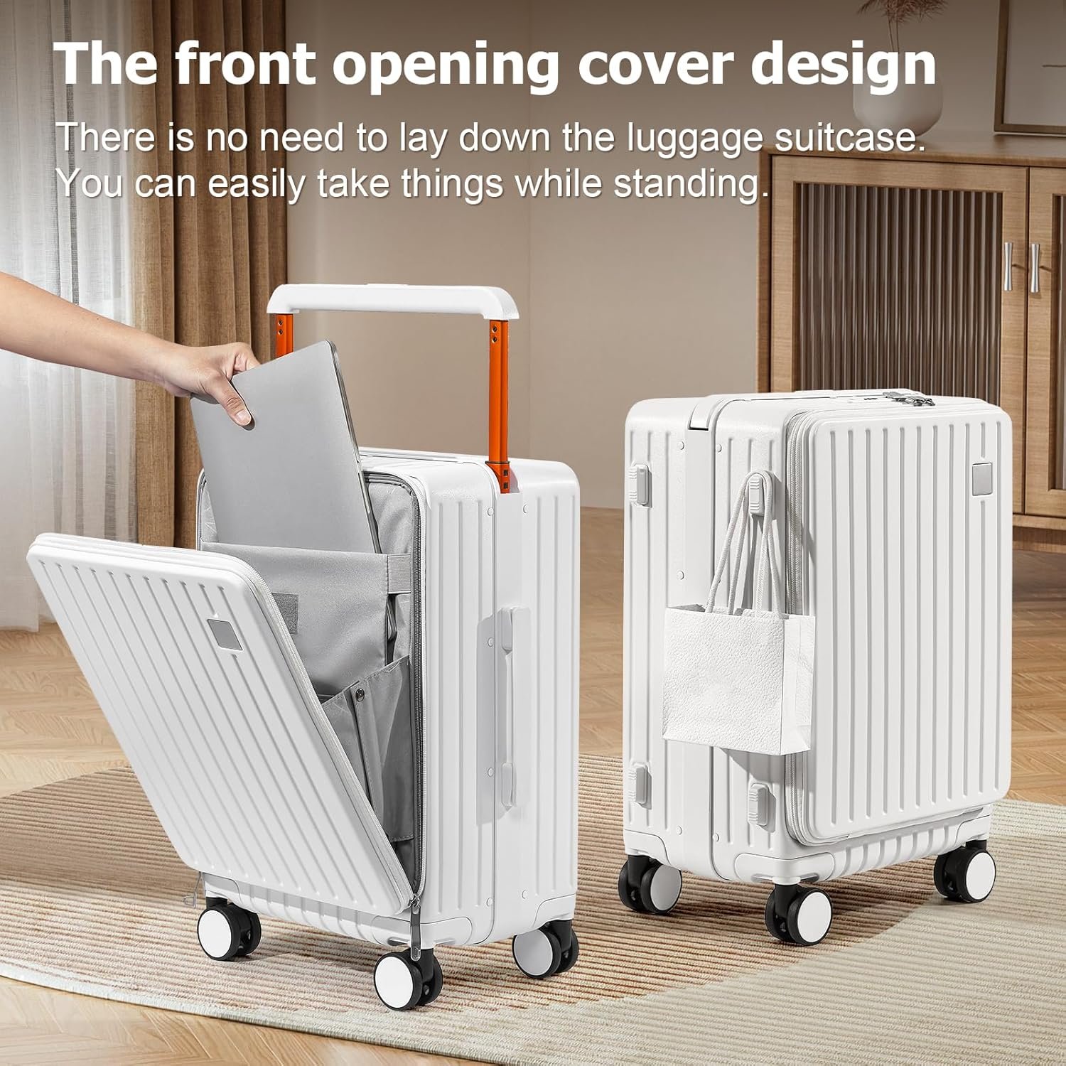 Joyway Hardshell Carry on Luggage Airline Approved with Front Pocket, Lightweight Hardside 20 Inch Suitcase with Spinner Wheels and TSA Lock (White, Carry on Luggage-20 Inch) - Image 3