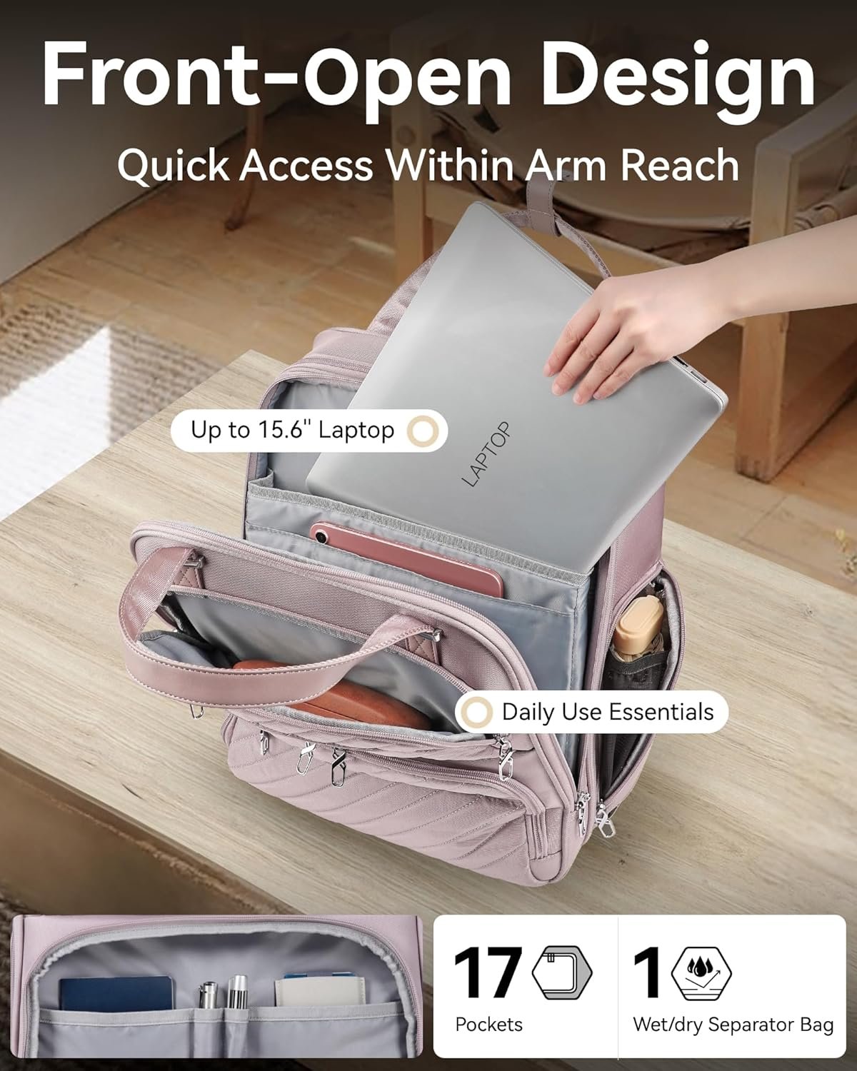 LUGGEX Underseat Carry On Luggage with Wheels, Stylish Lightweight Under Seat Luggage, Soft Sided Personal Item Suitcase for Short Trip (Grey Pink, 16 Inch) - Image 6