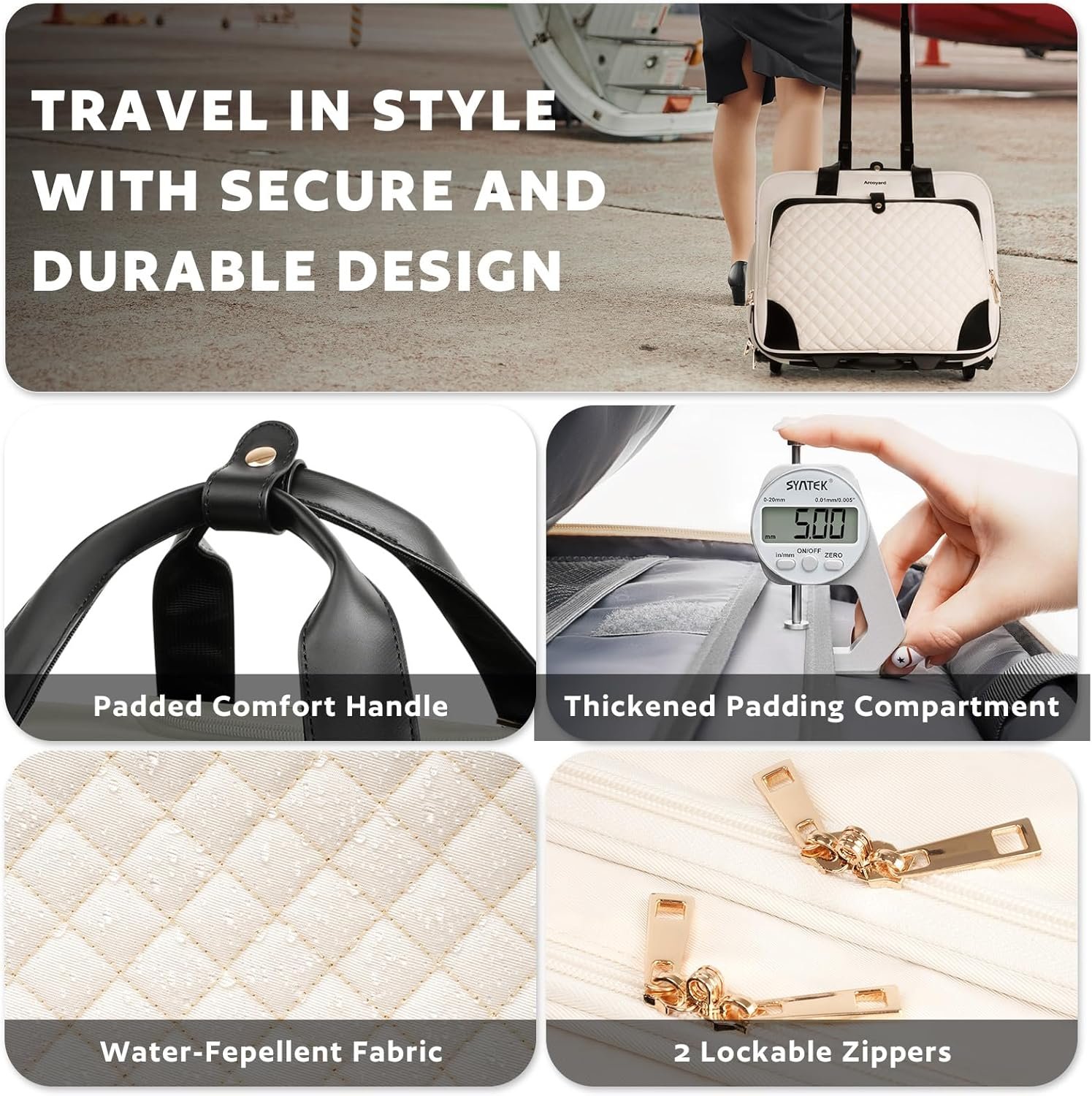 Rolling Laptop Bag Women, Rolling Briefcase for Women with Waterproof Pocket, 17.3 Inch Computer Bag for Women, Underseat Carry On Luggage with Wheels for Work Travel Business, Lightweight, Beige - Image 6