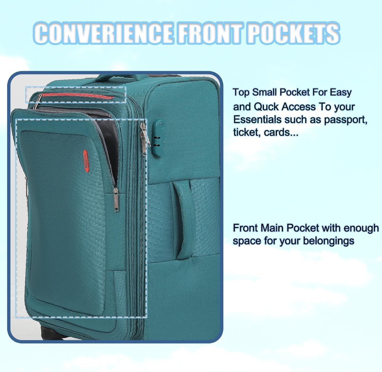 Luggage Sets 3Piece Softside Extra Large Size Expandable Lightweight Durable Suitcase Sets Double Spinner Wheels Combination Lock Blue Luggage For Overseas Journey(21in/25in/29in)(Teal) - Image 8