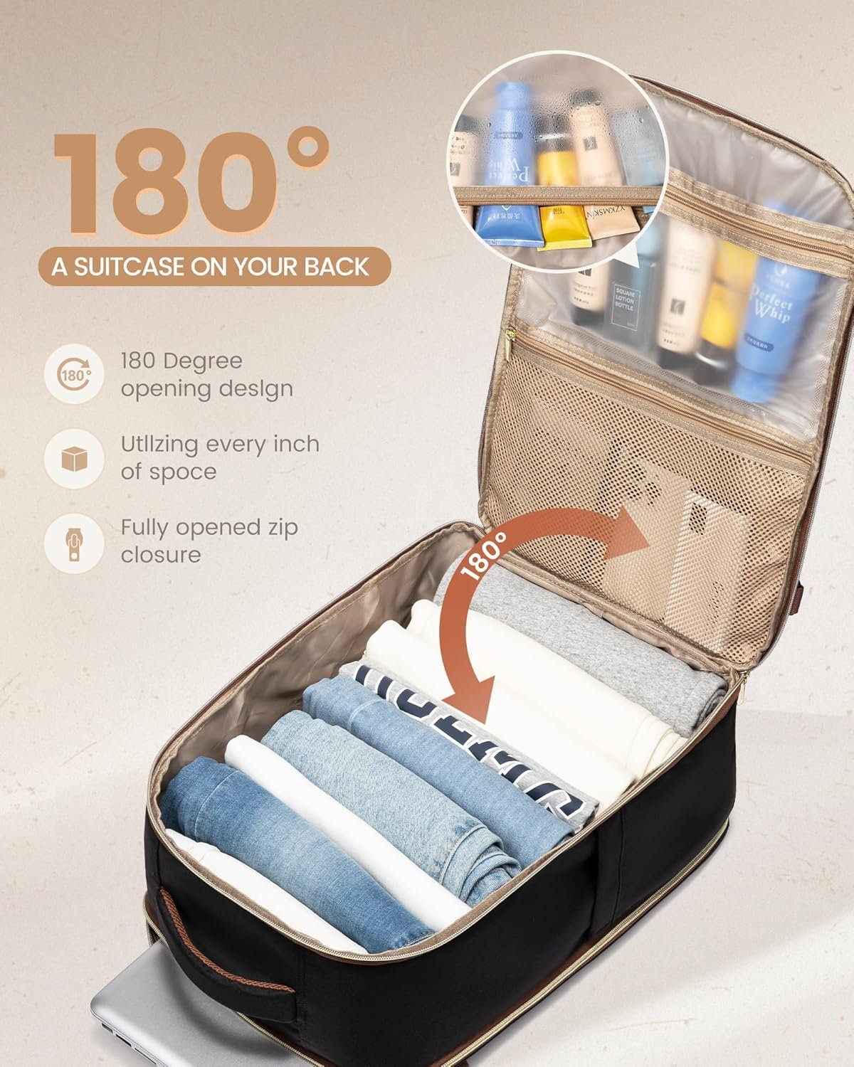 LOVEVOOK Travel Backpack Carry on Flight Approved 40L,Waterproof TSA Travel Essentials Personal Item Backpack for Women Men,Large Carry on Luggage Suitcase Travel Bag for Airplane with 3 Packing Cubes - Image 4