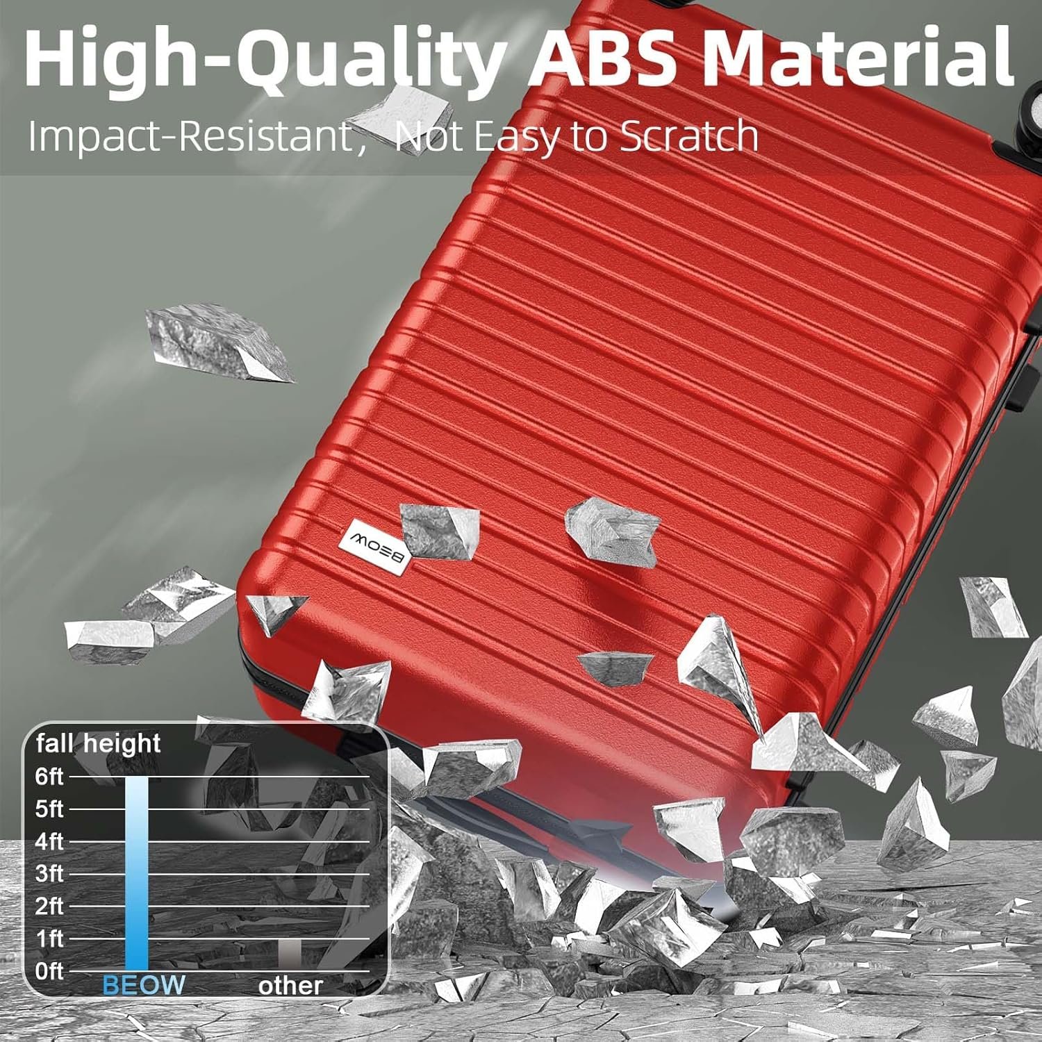 BEOW 3-Piece Expandable Hard-Sided Luggage Set with Spinner Wheels, TSA Lock, Lightweight Suitcase for Women, 20/24/28 Inch, Red – Durable & Stylish Travel Luggage - Image 3