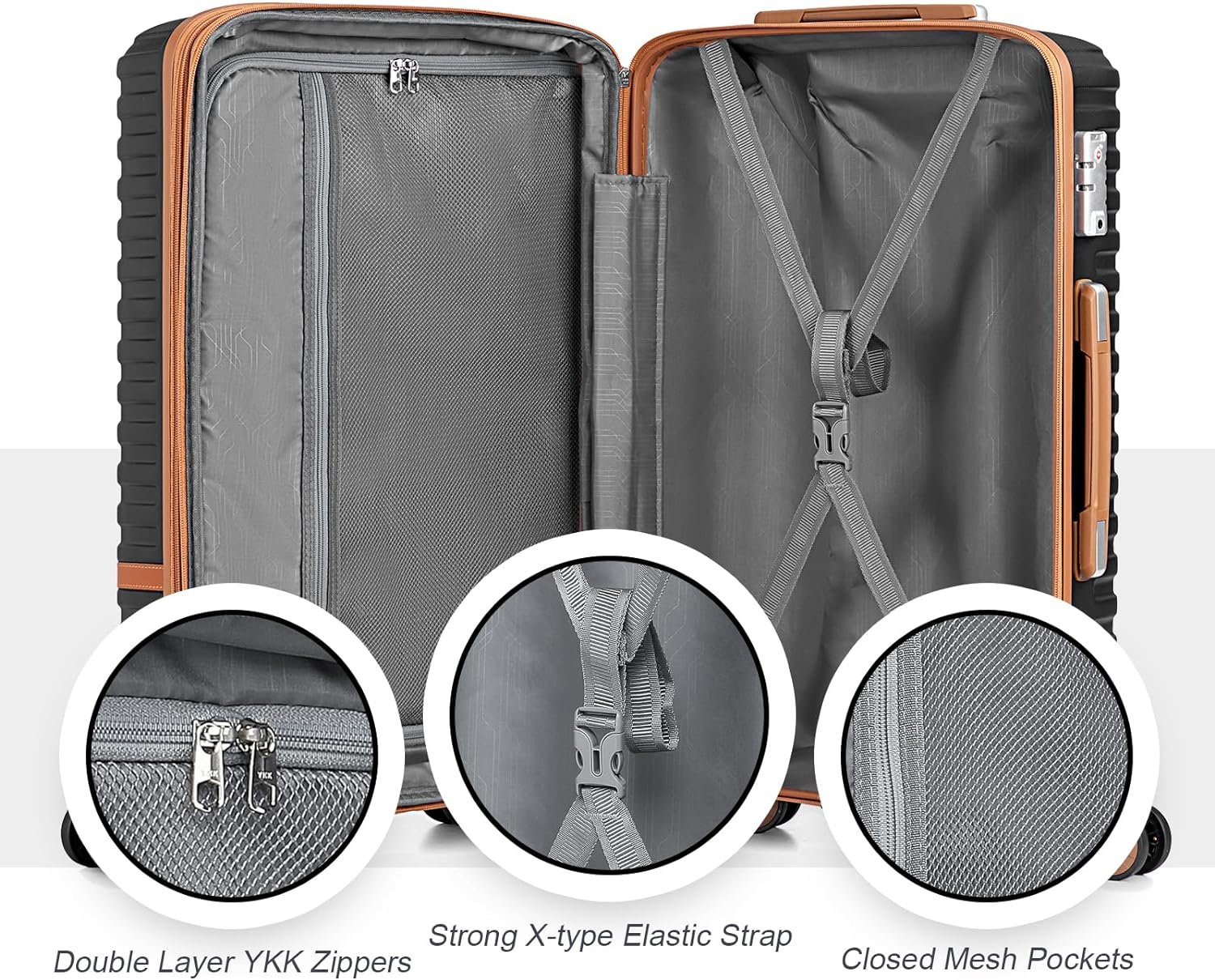 Joyway Luggage Set 3 Piece Suitcase Sets with Spinner Wheel,Hardside Expandable Travel Laggage with TSA Lock (13/20/24/28 Black brown - Image 8