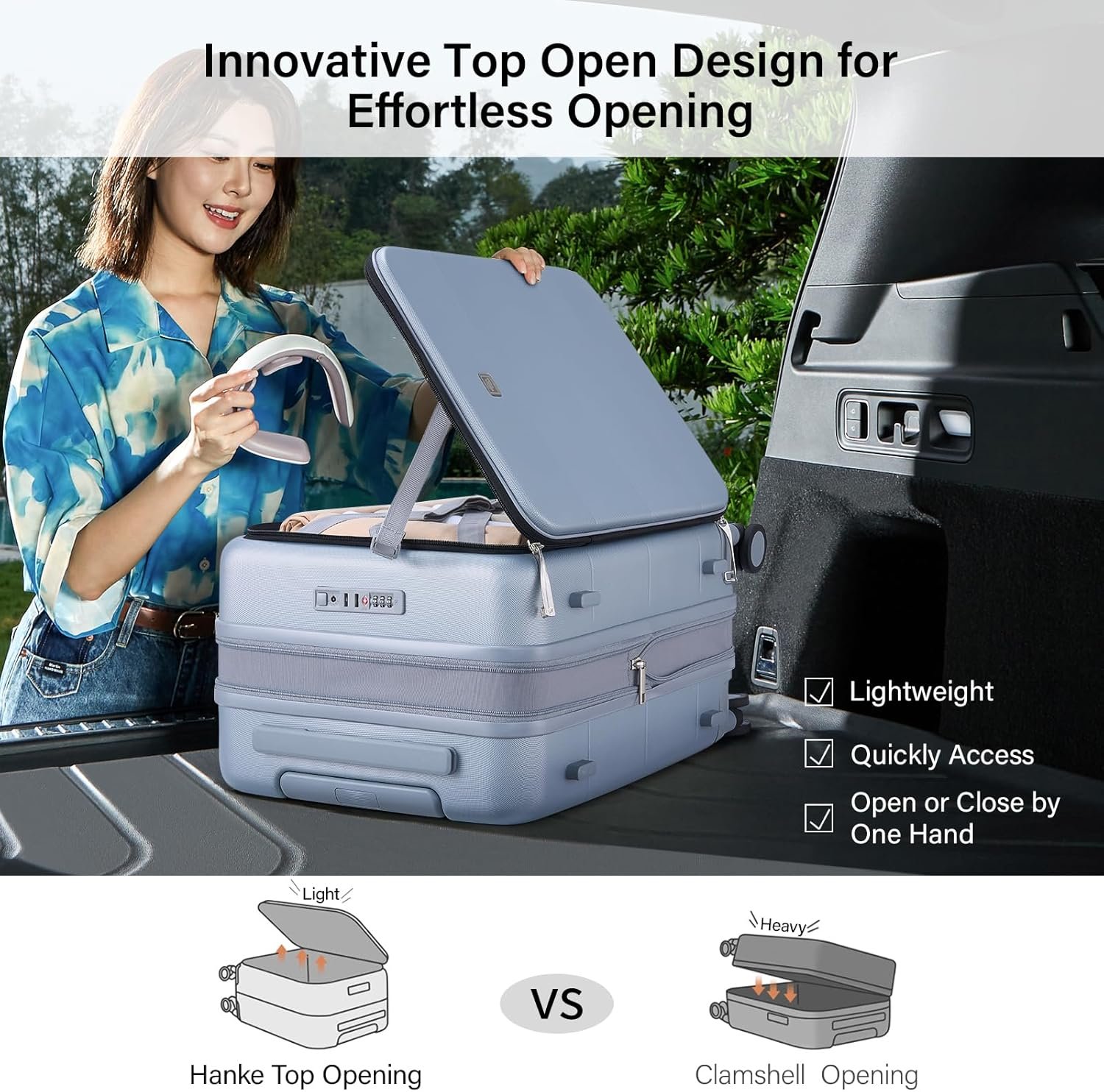 Hanke 24 Inch Expandable Checked Luggage Hard Shell Suitcases with Wheels Top Opening TSA Luggage Rolling Large Suitcases for Travel Luggage(Grey) - Image 5