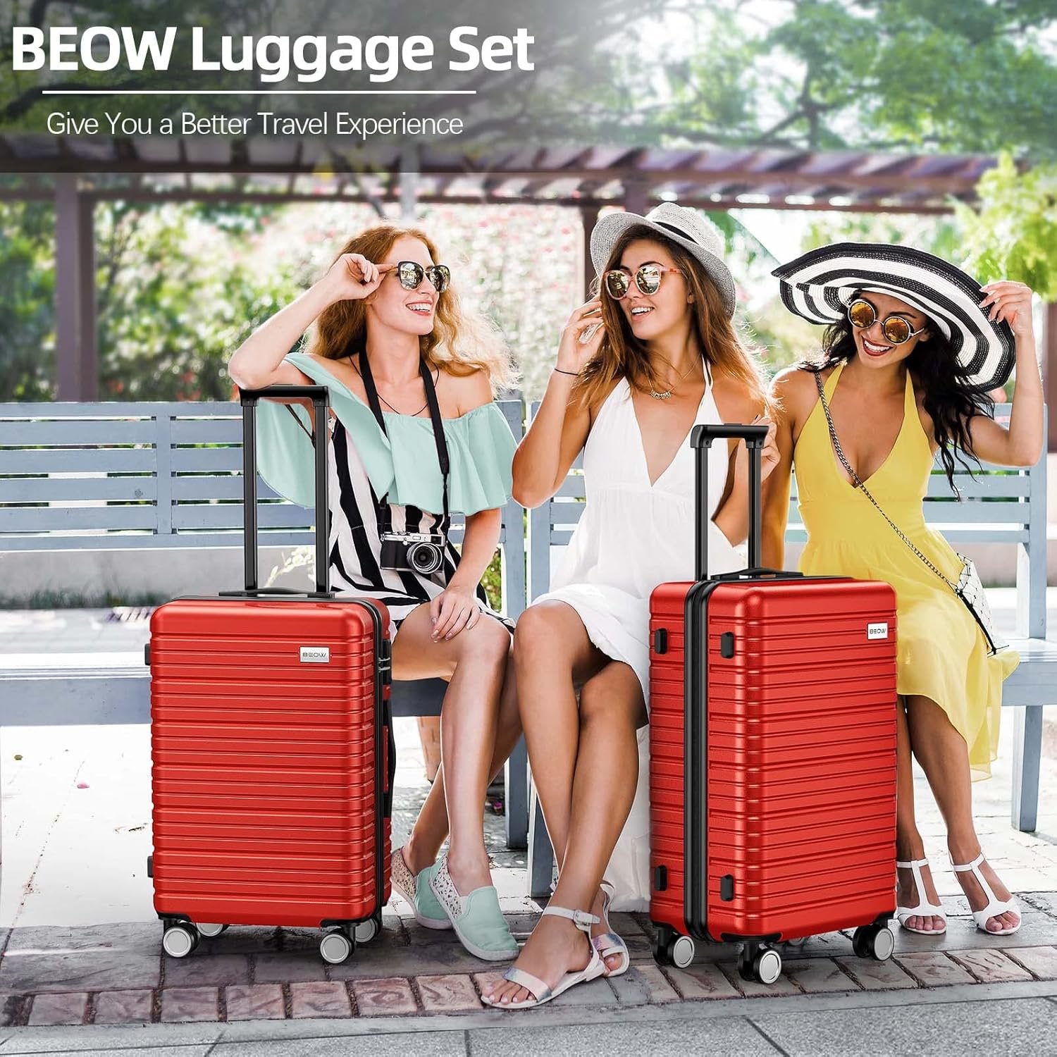 BEOW 3-Piece Expandable Hard-Sided Luggage Set with Spinner Wheels, TSA Lock, Lightweight Suitcase for Women, 20/24/28 Inch, Red – Durable & Stylish Travel Luggage - Image 8