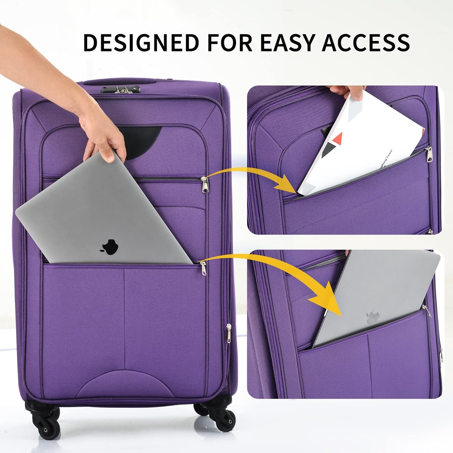 Merax Softside Luggage Set, Travel Suitcase Expandable Lightweight, 3 Piece Luggage Sets with Spinner Wheels 22" 26" 30" Suitcase with TSA Lock (Purple) - Image 3