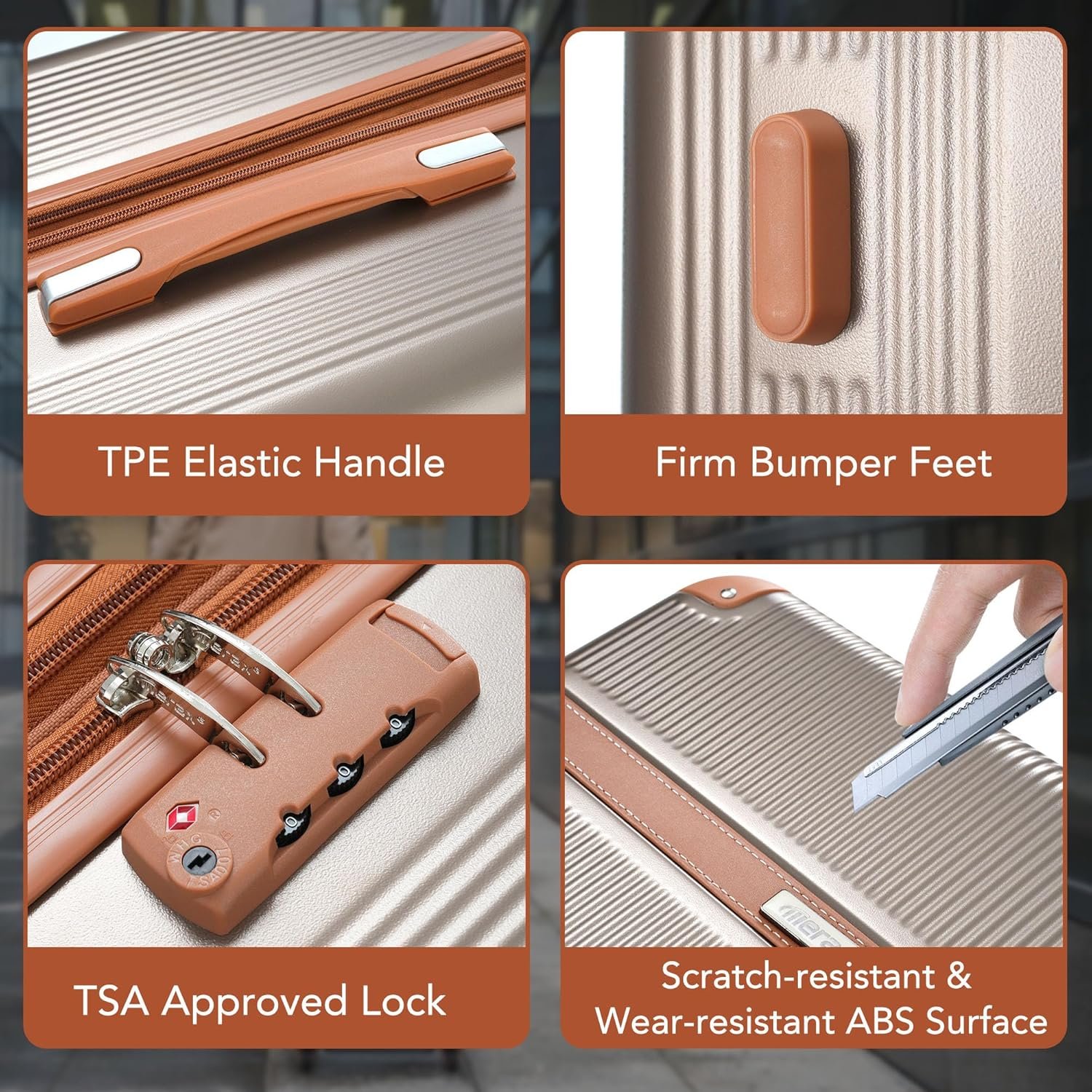 Merax Hardside Rugged Travel Suitcase Luggage with 8 Spinner Wheels, Collision-Protection Angle, 3-Piece Set, TSA Lock, Expandable, Carry-On Luggage (20/24/28,Coppery) - Image 6