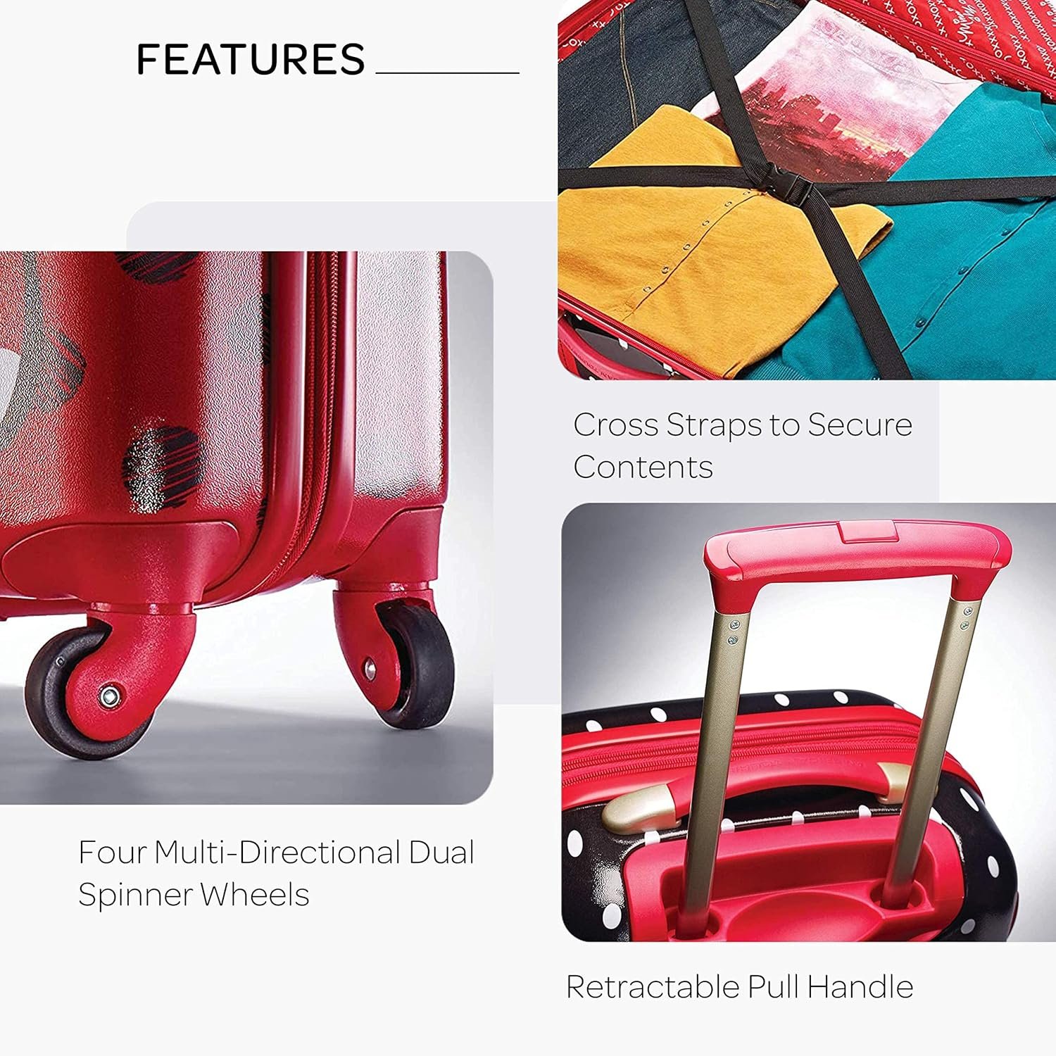 American Tourister Disney Hardside Luggage With Spinner Wheels, Minnie Mouse Red Bow, Checked-Large 28-Inch - Image 4