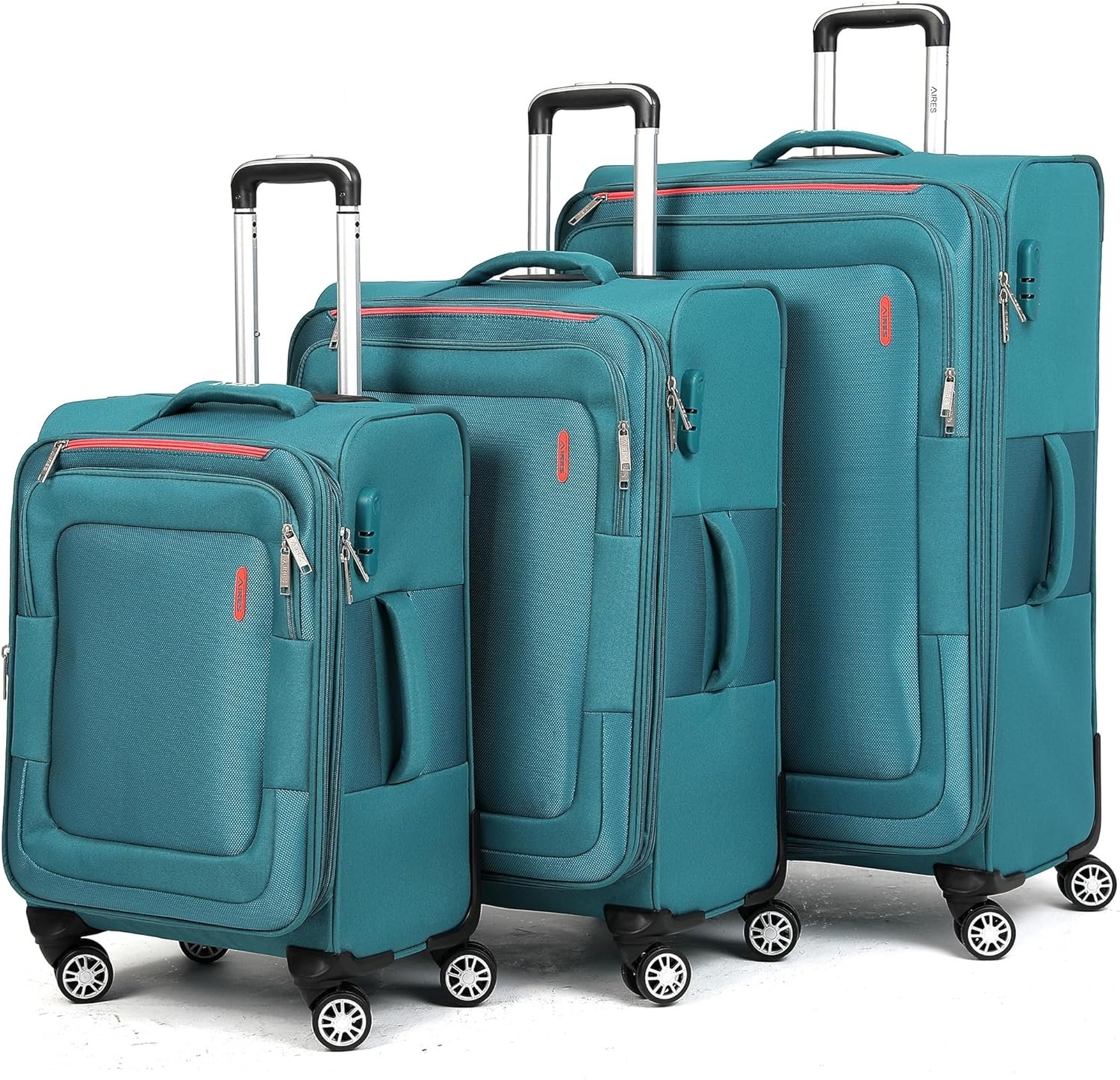 Luggage Sets 3Piece Softside Extra Large Size Expandable Lightweight Durable Suitcase Sets Double Spinner Wheels Combination Lock Blue Luggage For Overseas Journey(21in/25in/29in)(Teal) - Image 2