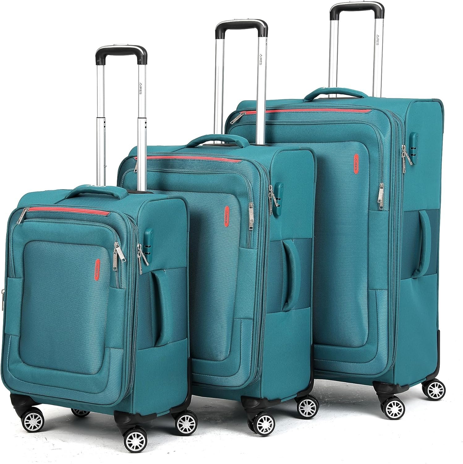 Luggage Sets 3Piece Softside Extra Large Size Expandable Lightweight Durable Suitcase Sets Double Spinner Wheels Combination Lock Blue Luggage For Overseas Journey(21in/25in/29in)(Teal) - Image 4